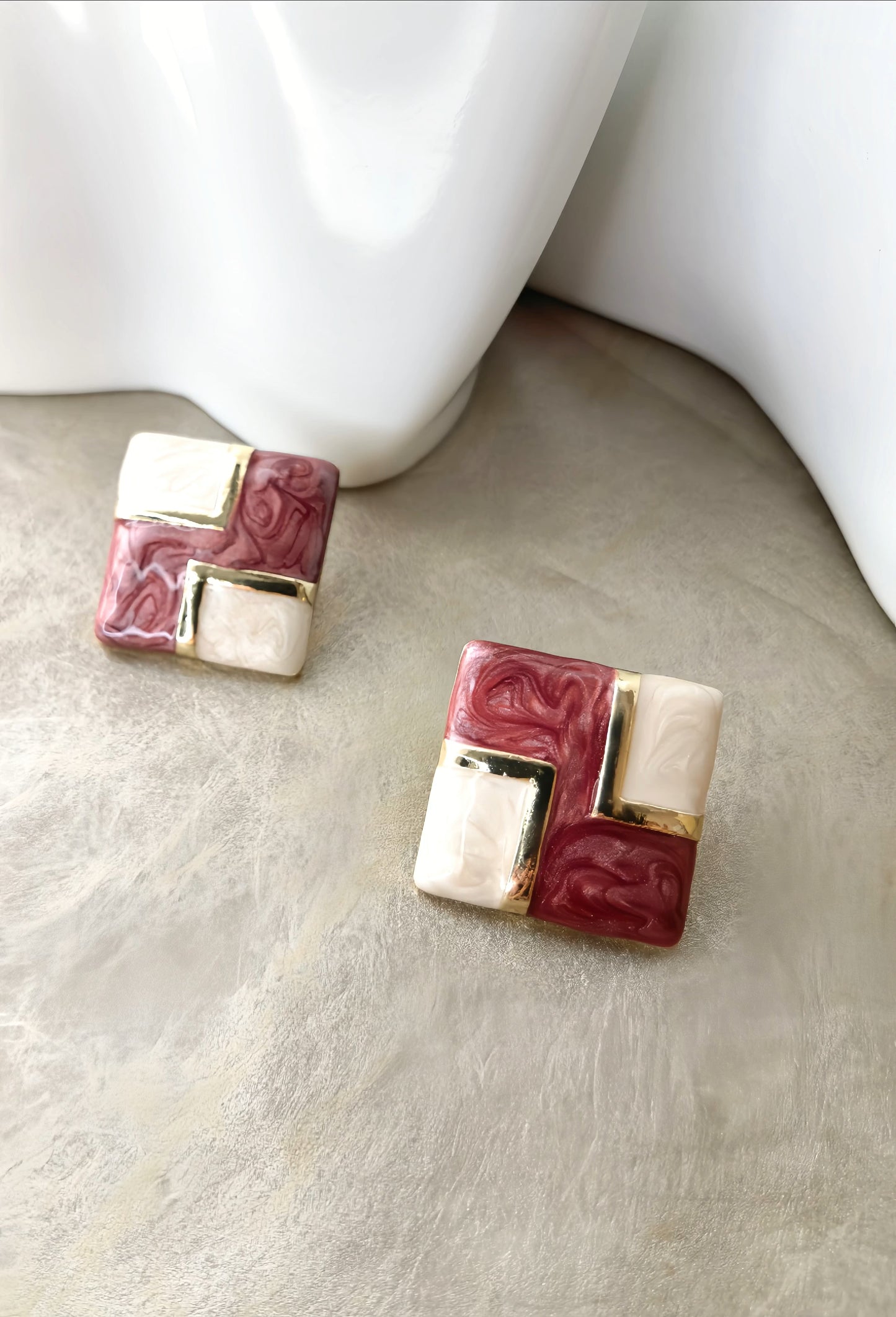 Burgundy Red Enamel Earring