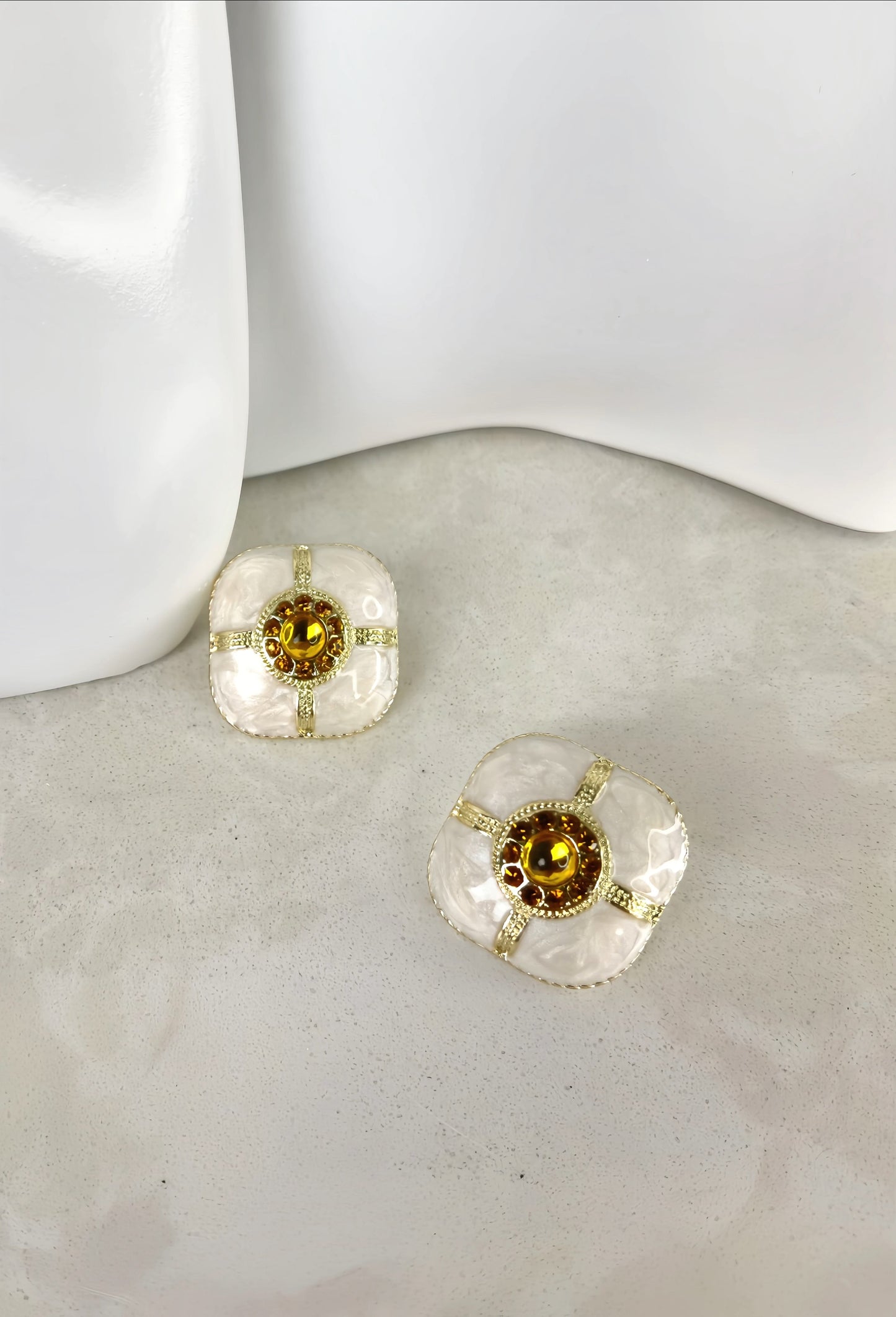 Golden Rhinestone Enamel Earring