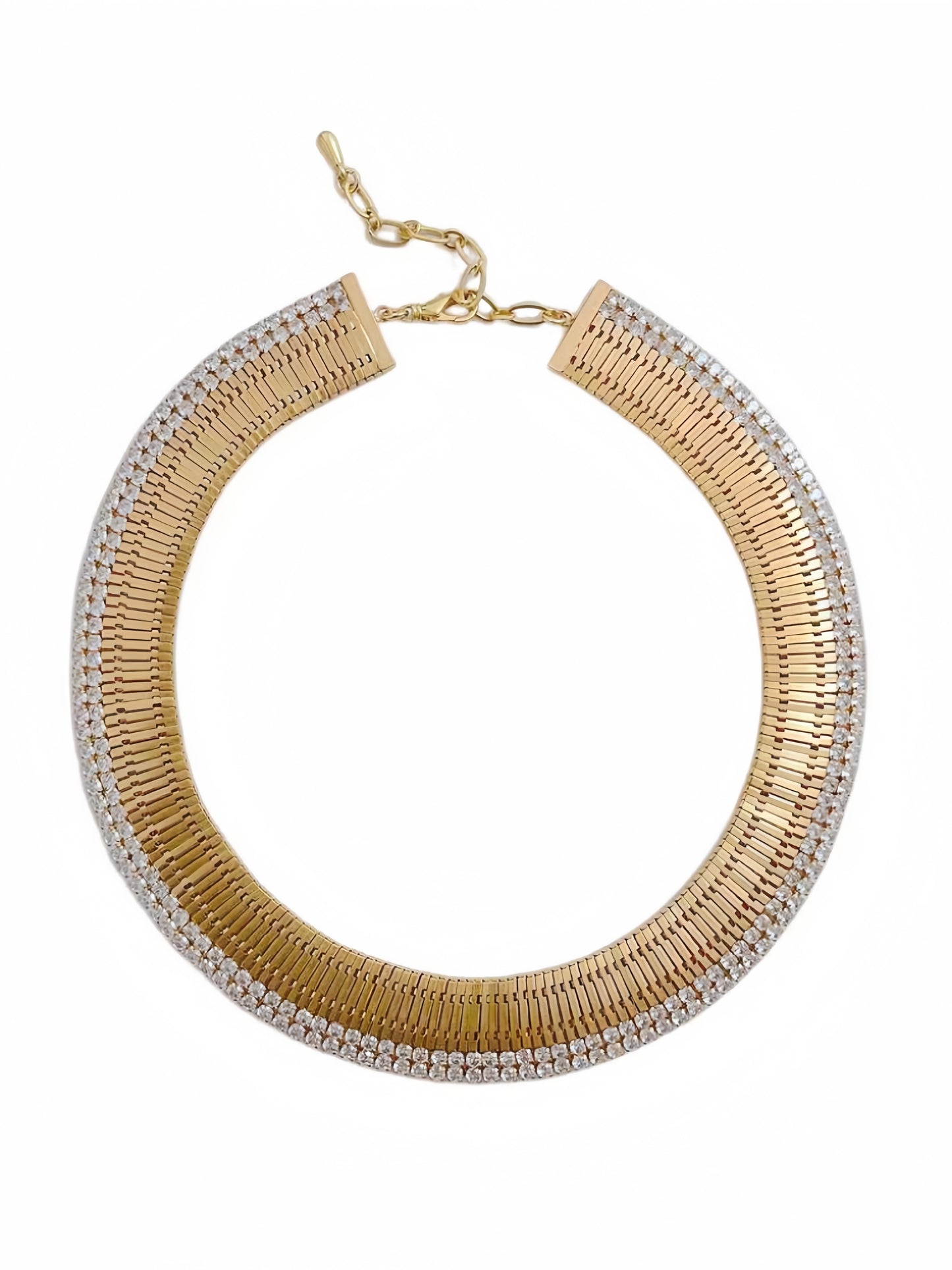 Golden Fashion Zircon Wide Necklace