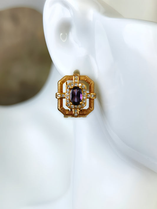 Golden Amethyst Stud Earring