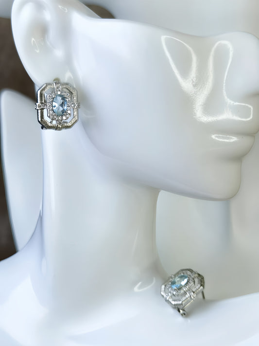 Silver Aquamarine Stud Earring