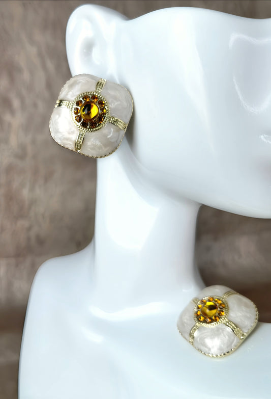 Golden Rhinestone Enamel Earring