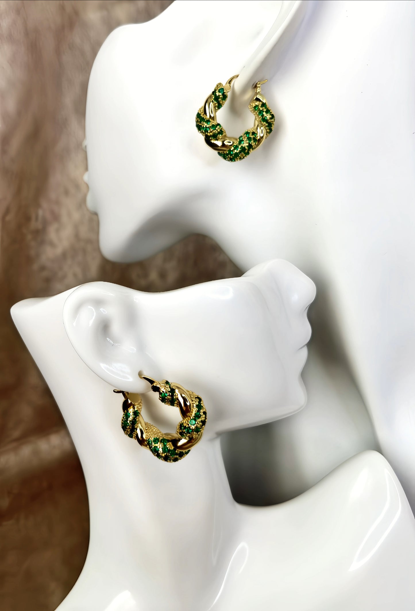 Golden Emerald Green Zircon Hoop Earring (designer edition)