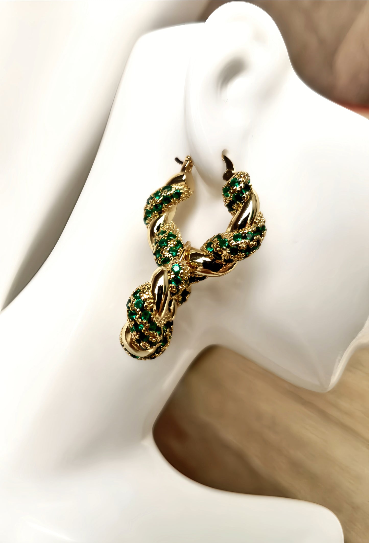 Golden Emerald Green Zircon Hoop Earring (designer edition)