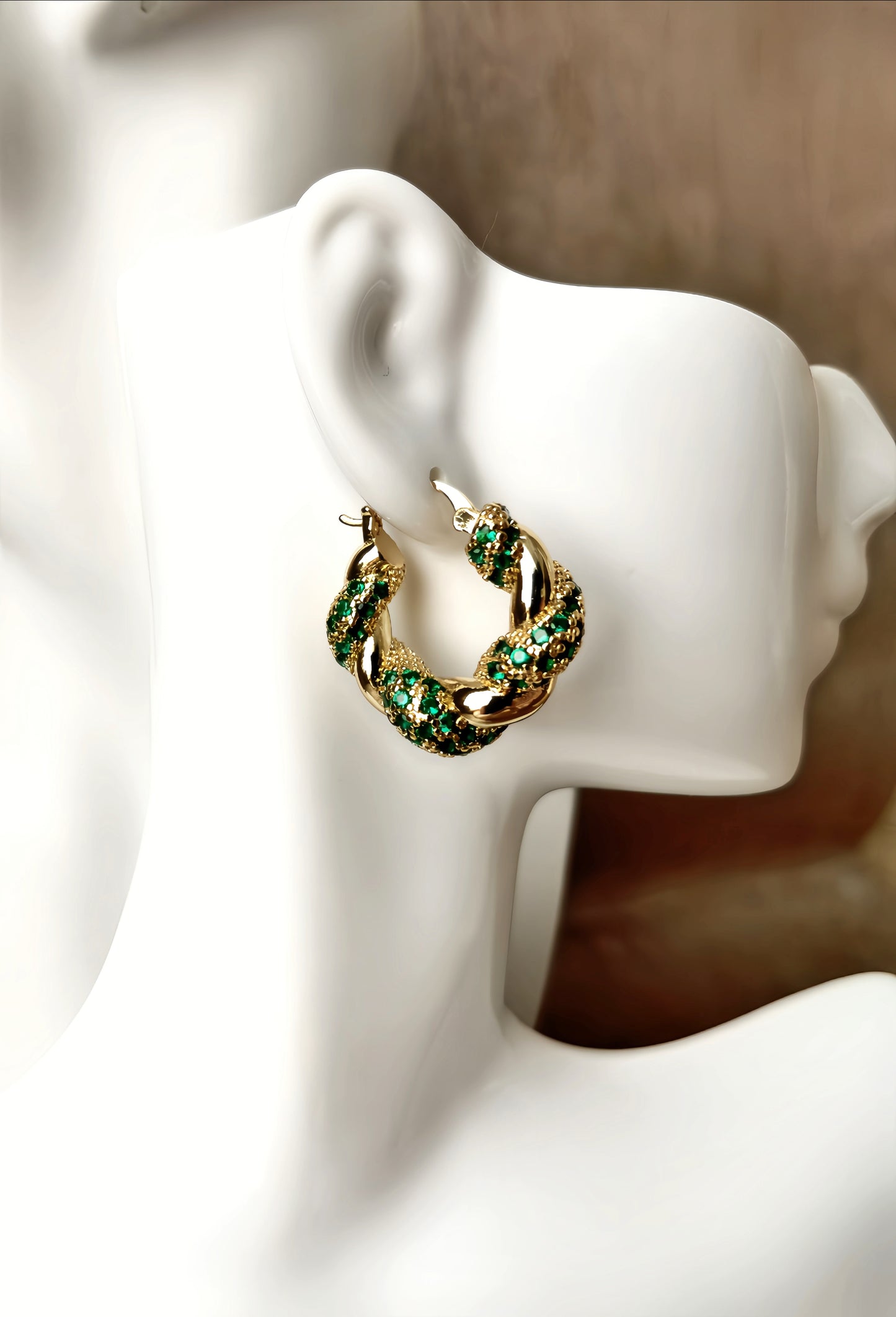 Golden Emerald Green Zircon Hoop Earring (designer edition)