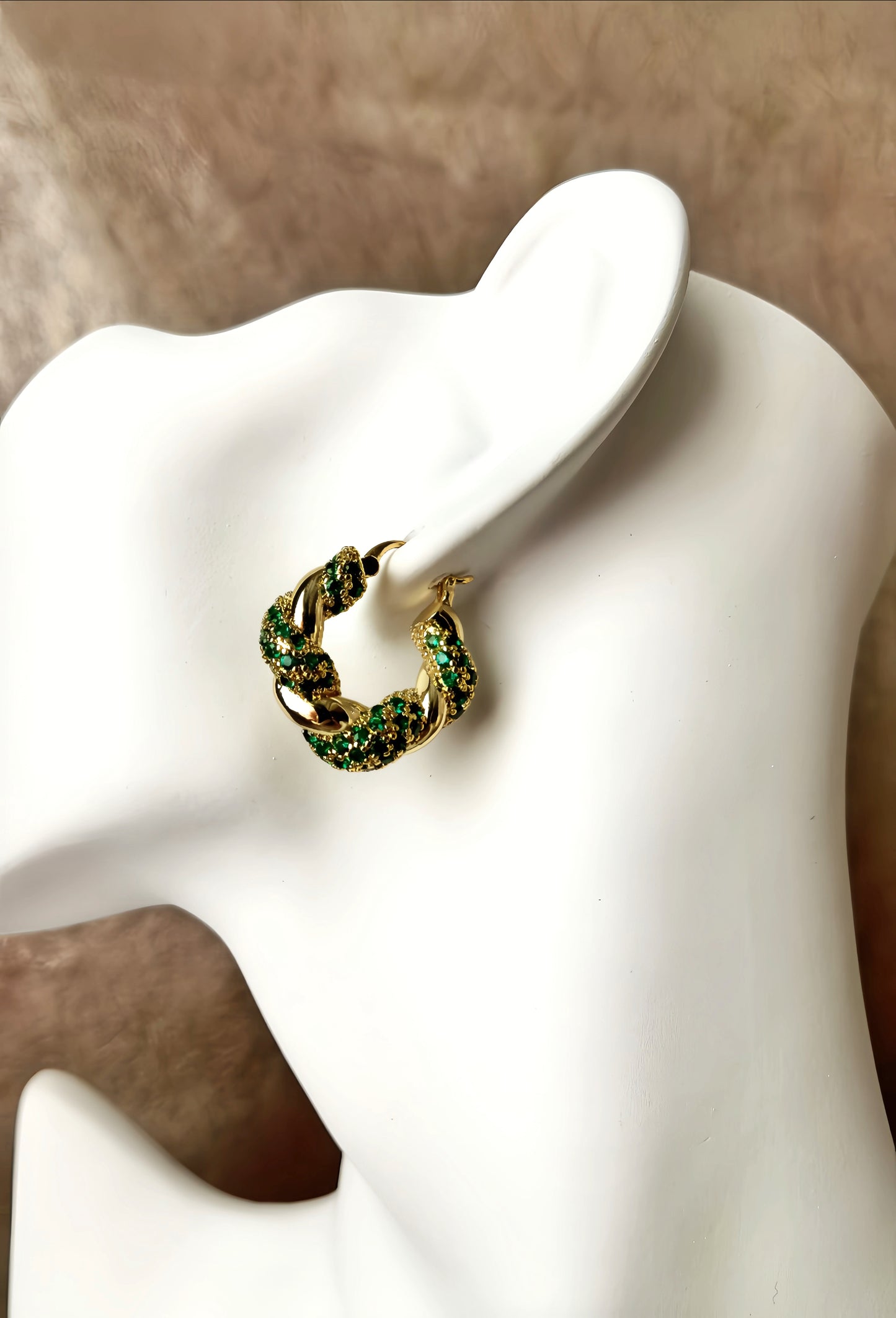 Golden Emerald Green Zircon Hoop Earring (designer edition)