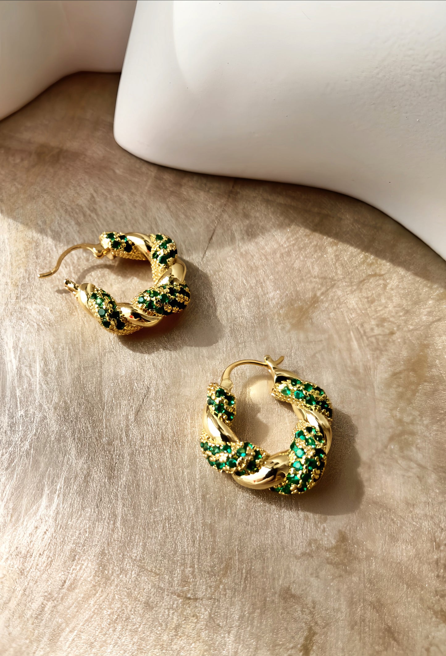 Golden Emerald Green Zircon Hoop Earring (designer edition)