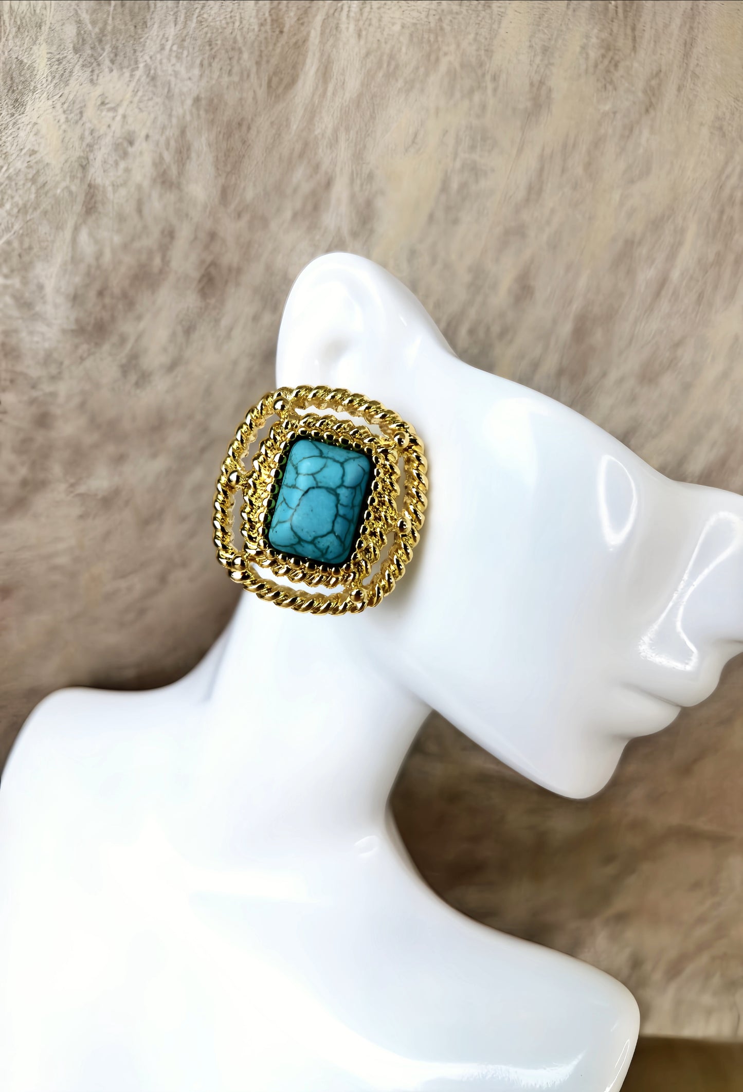 Golden Turquoise Stud Earring