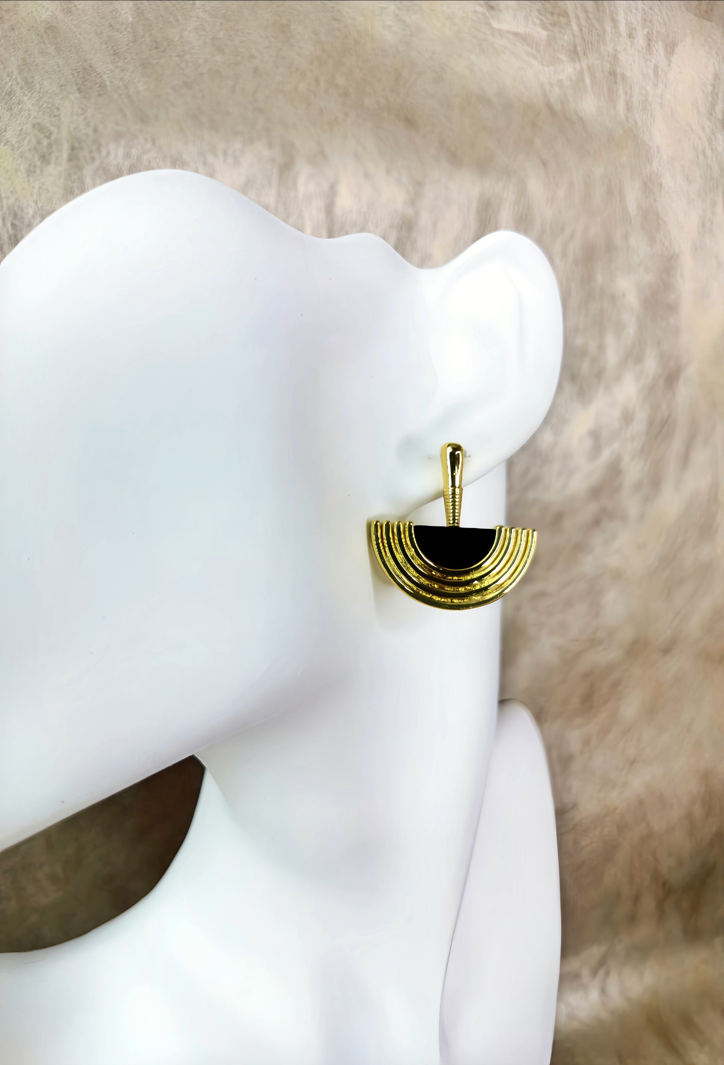 Golden with Black Enamel Scalloped Earring