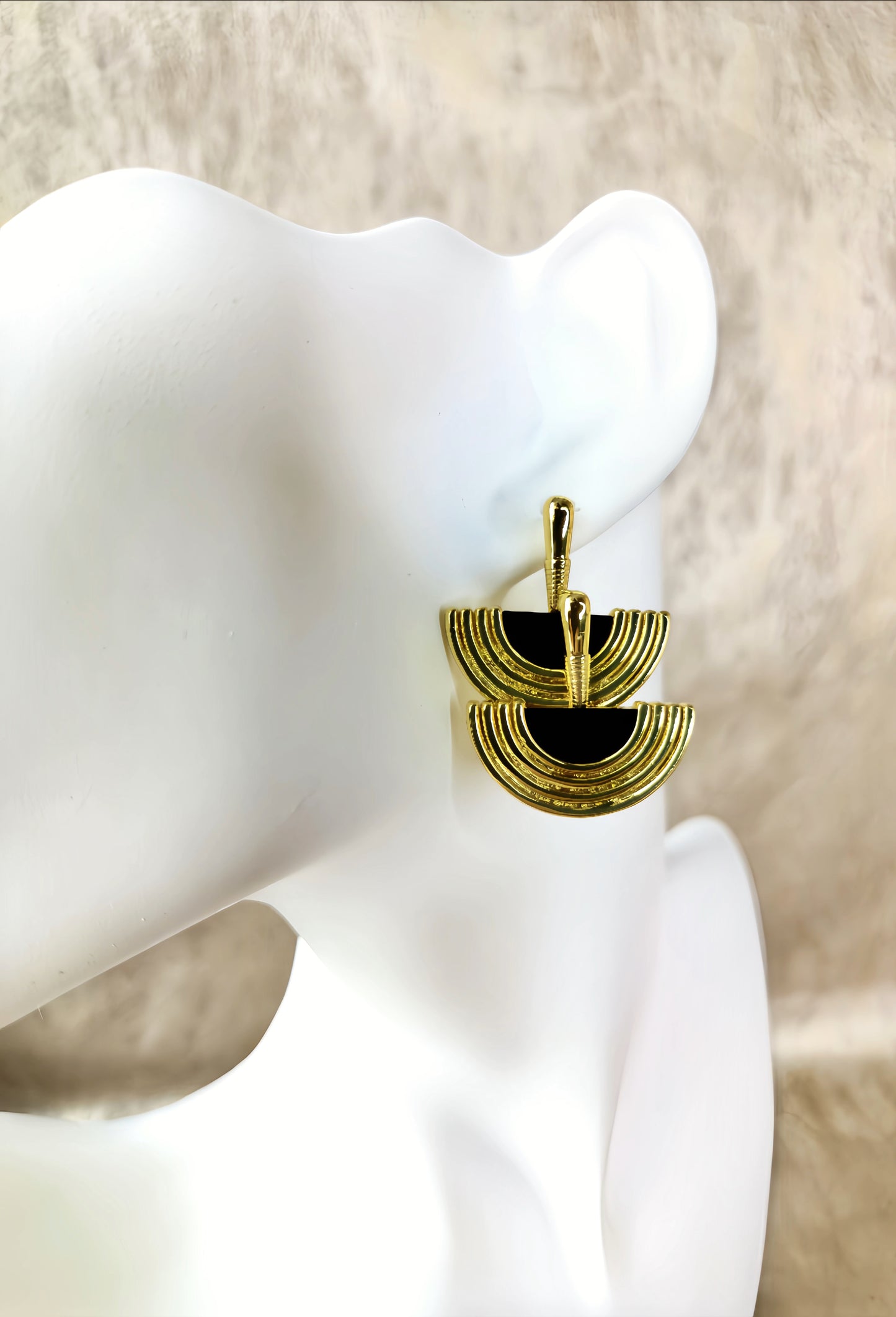 Golden with Black Enamel Scalloped Earring