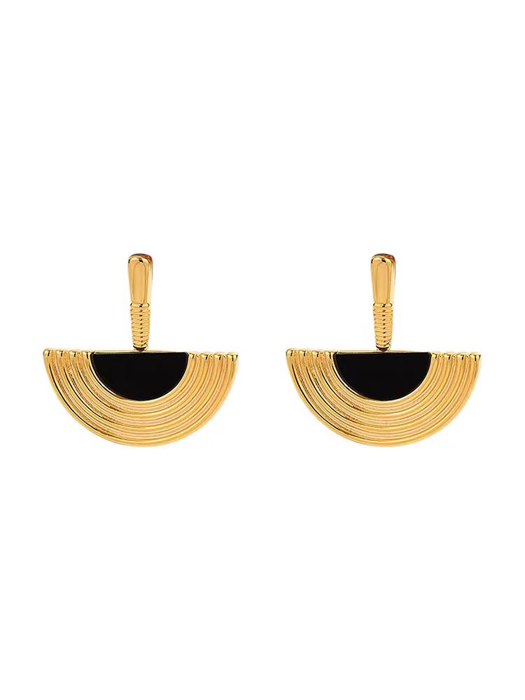 Golden with Black Enamel Scalloped Earring