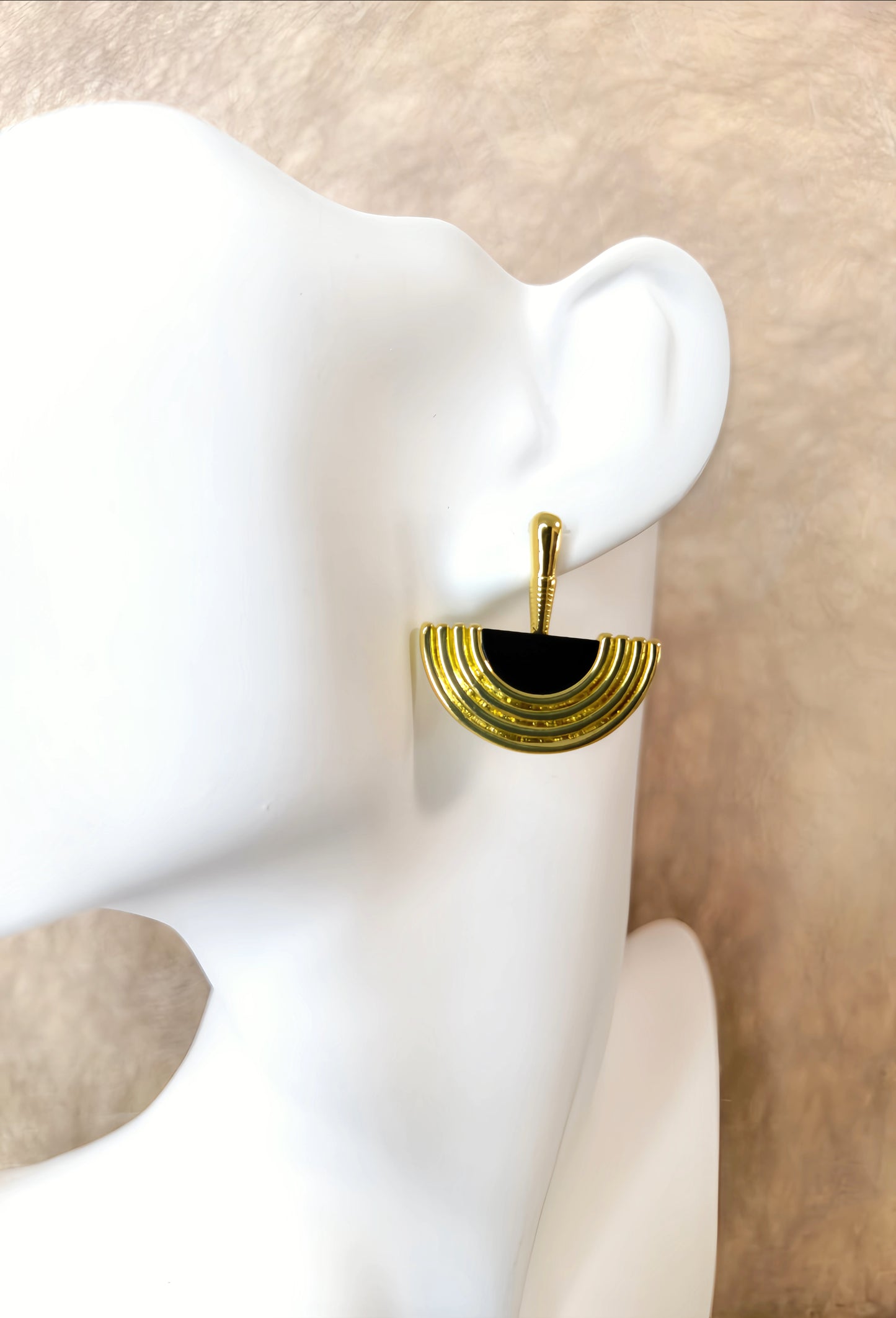 Golden with Black Enamel Scalloped Earring