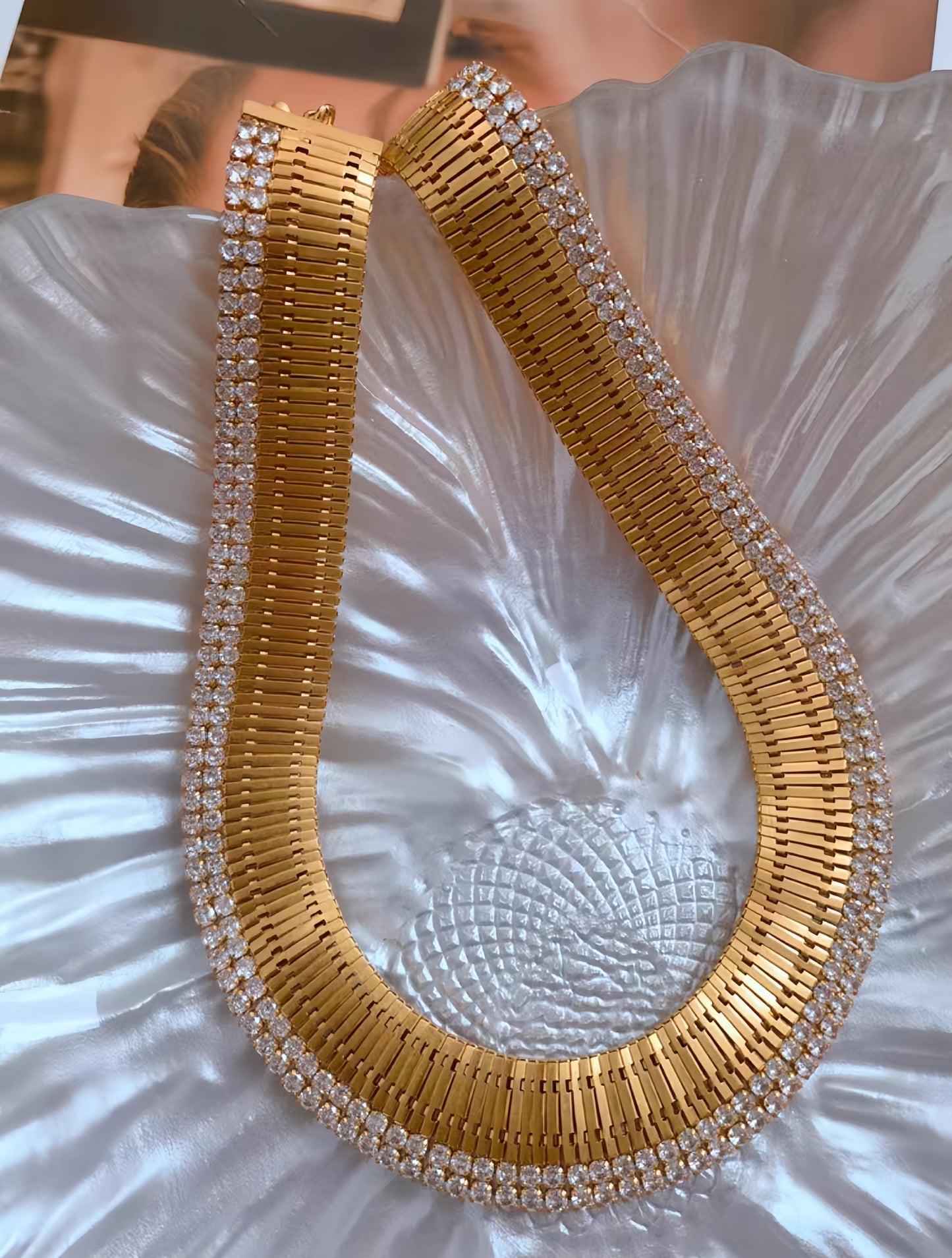 Golden Fashion Zircon Wide Necklace