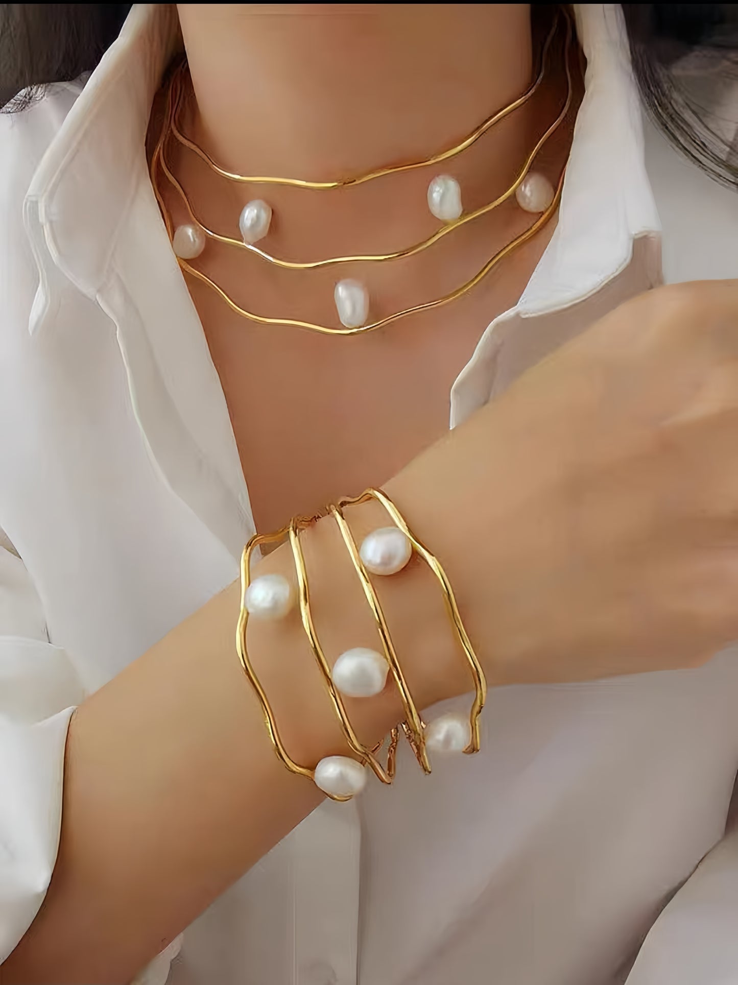 Golden Wave Pearl Necklace / Bracelet (designer edition)