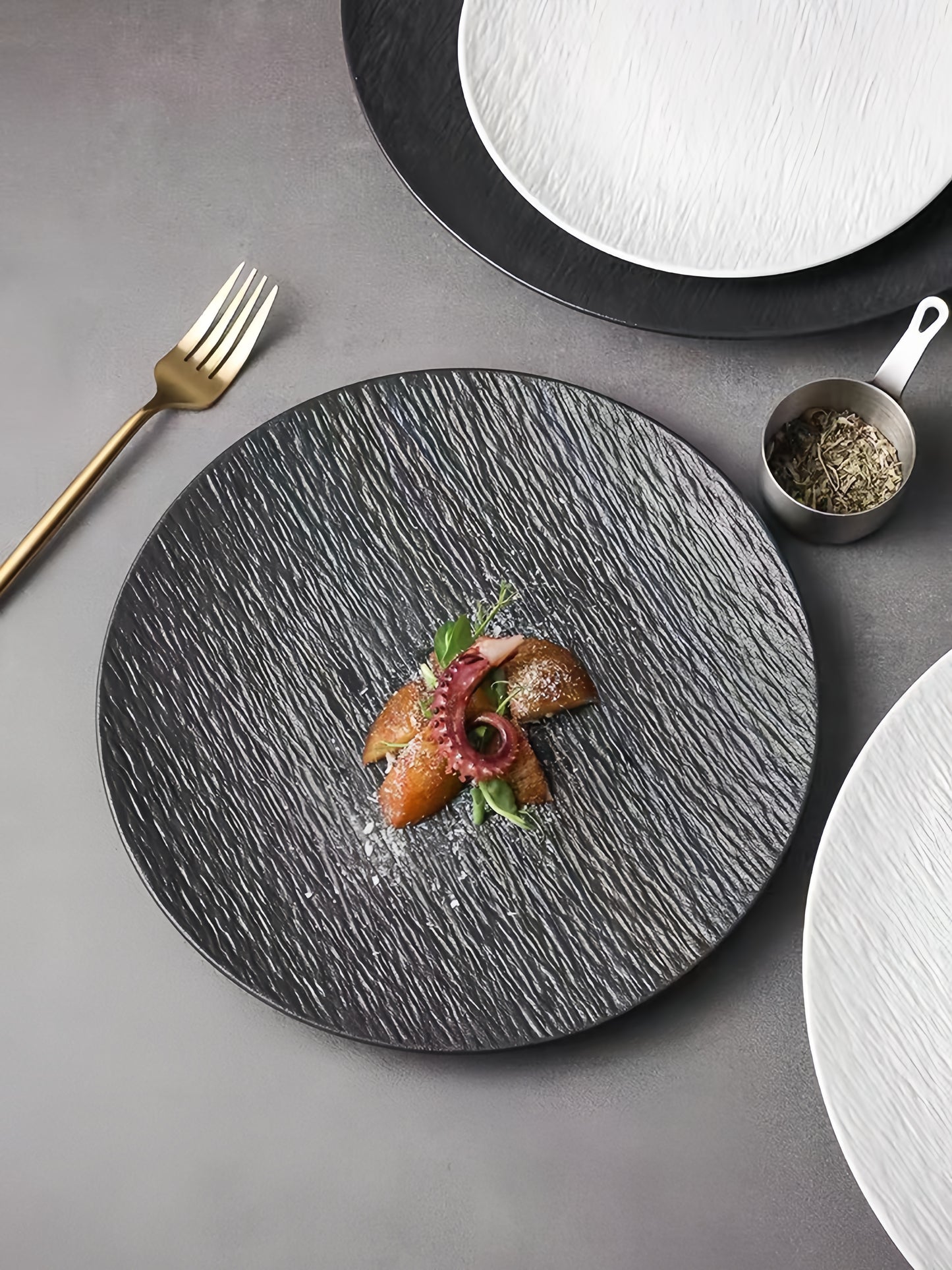 Ceramic Stone Grain Dinner Plate (hand-made)