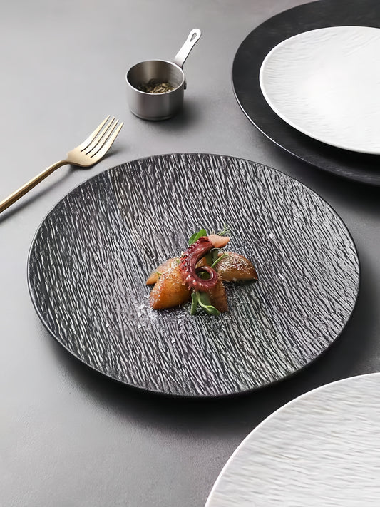 Ceramic Stone Grain Dinner Plate (hand-made)