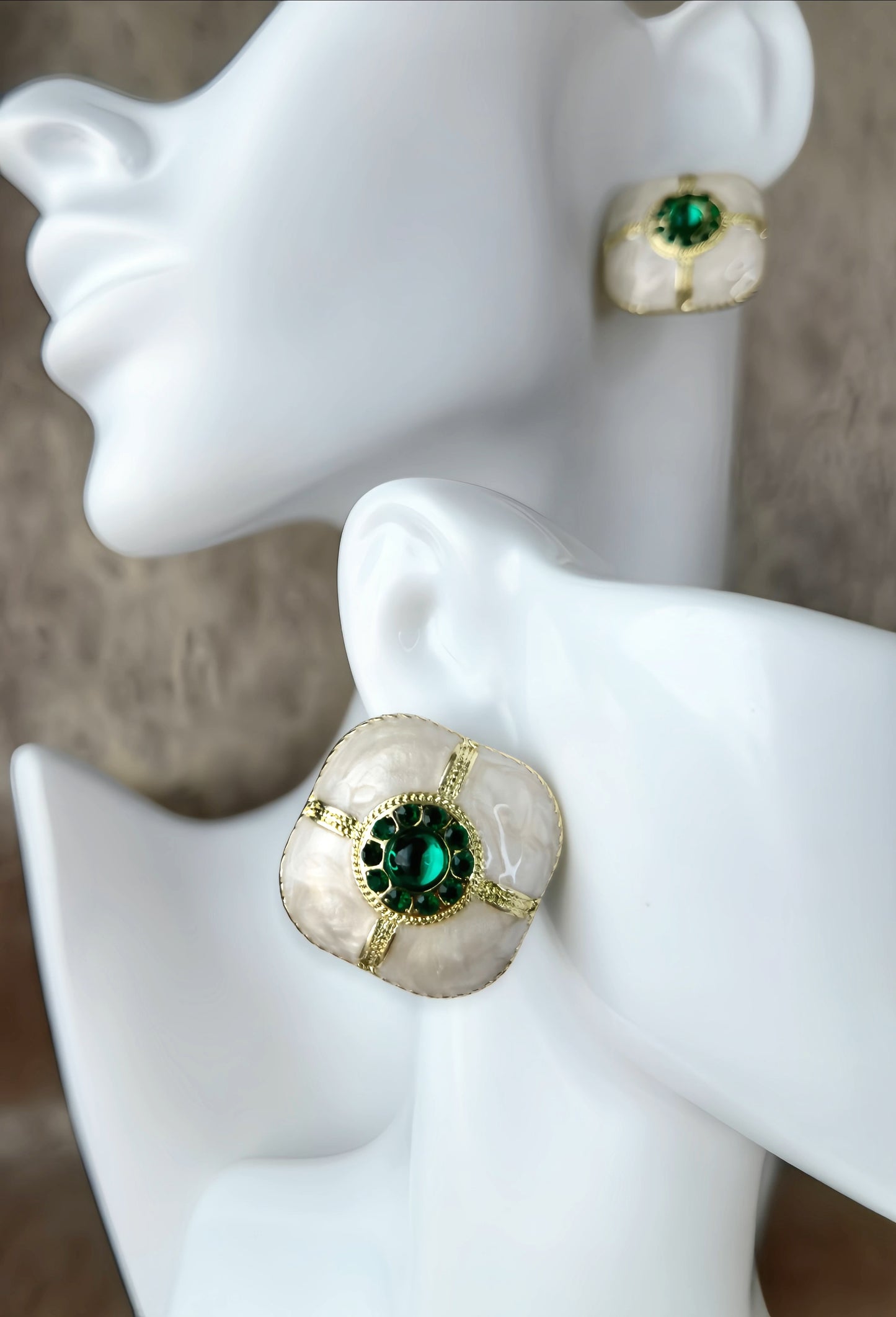 Green Rhinestone Enamel Earring