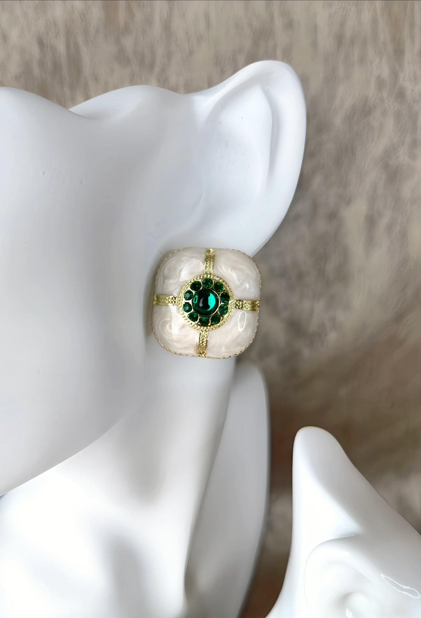 Green Rhinestone Enamel Earring