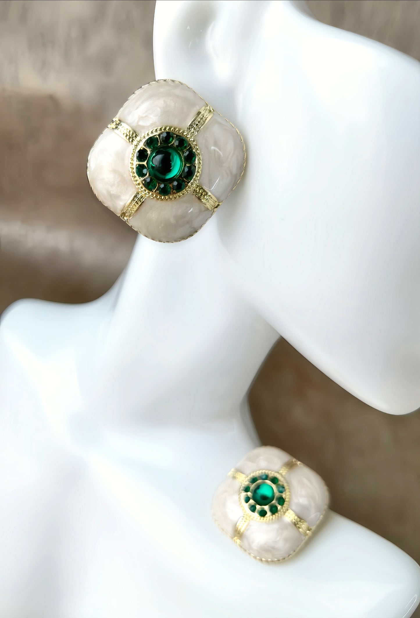 Green Rhinestone Enamel Earring