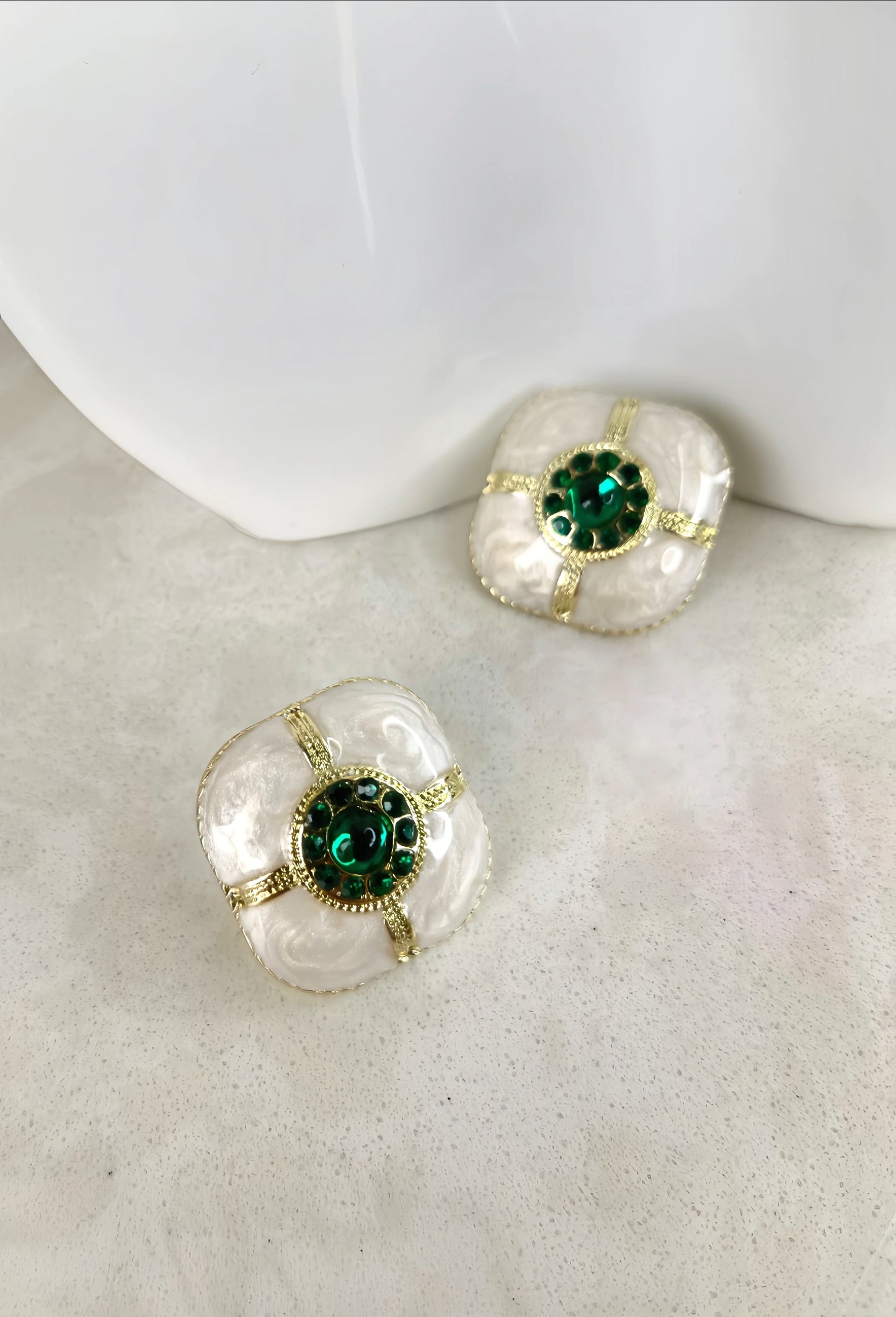 Green Rhinestone Enamel Earring