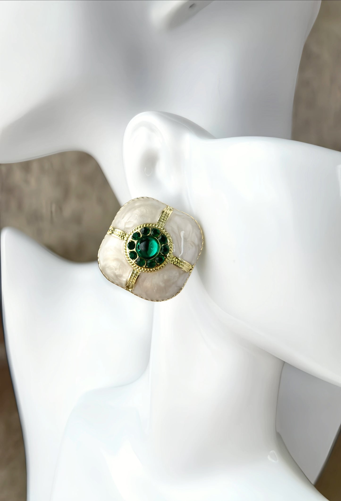 Green Rhinestone Enamel Earring