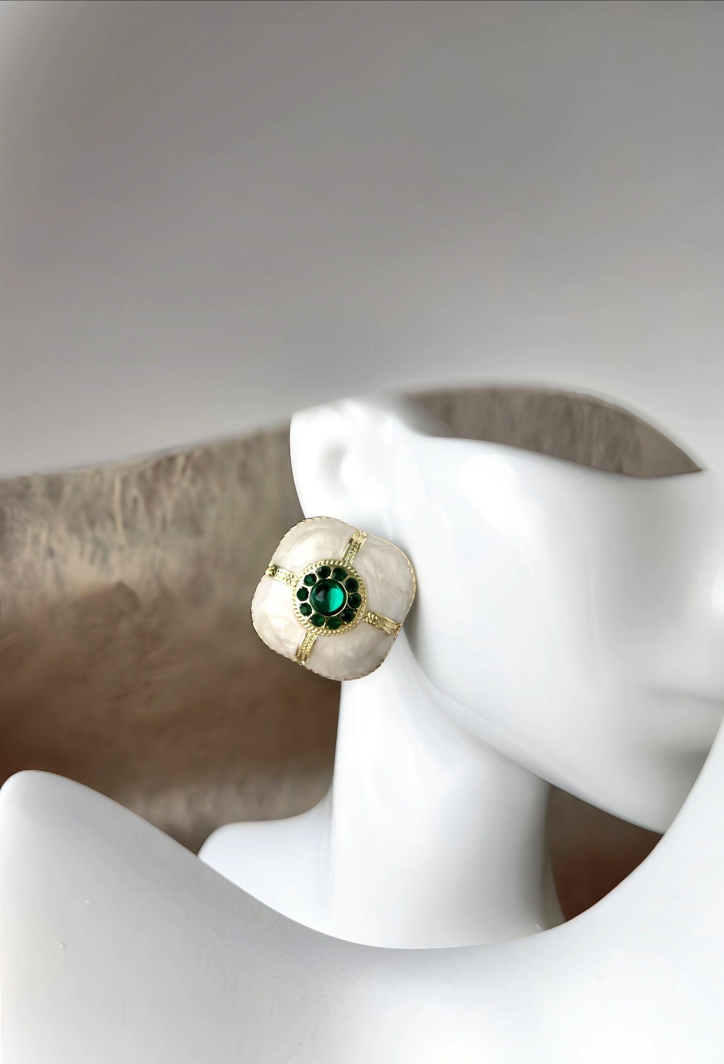 Green Rhinestone Enamel Earring