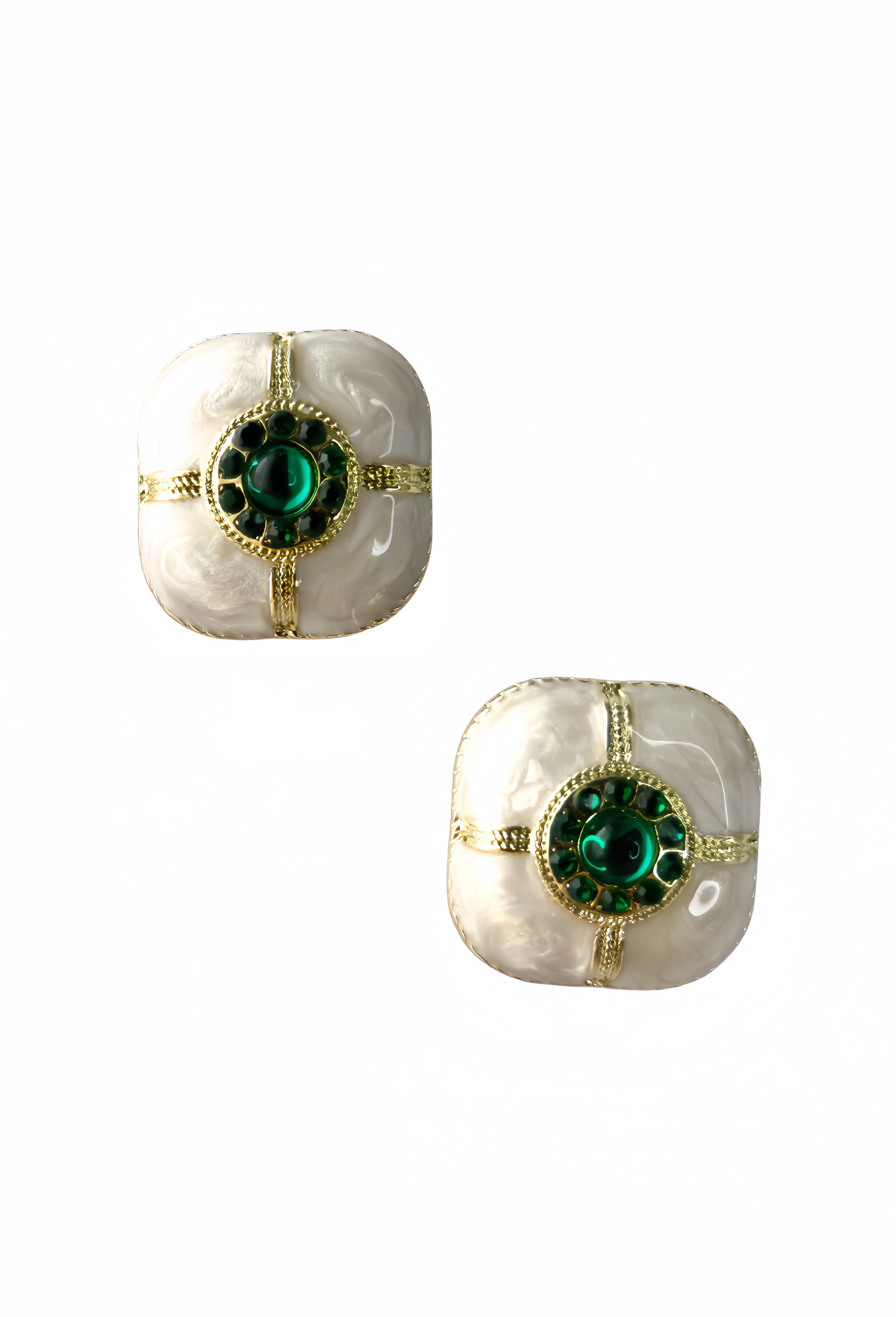 Green Rhinestone Enamel Earring