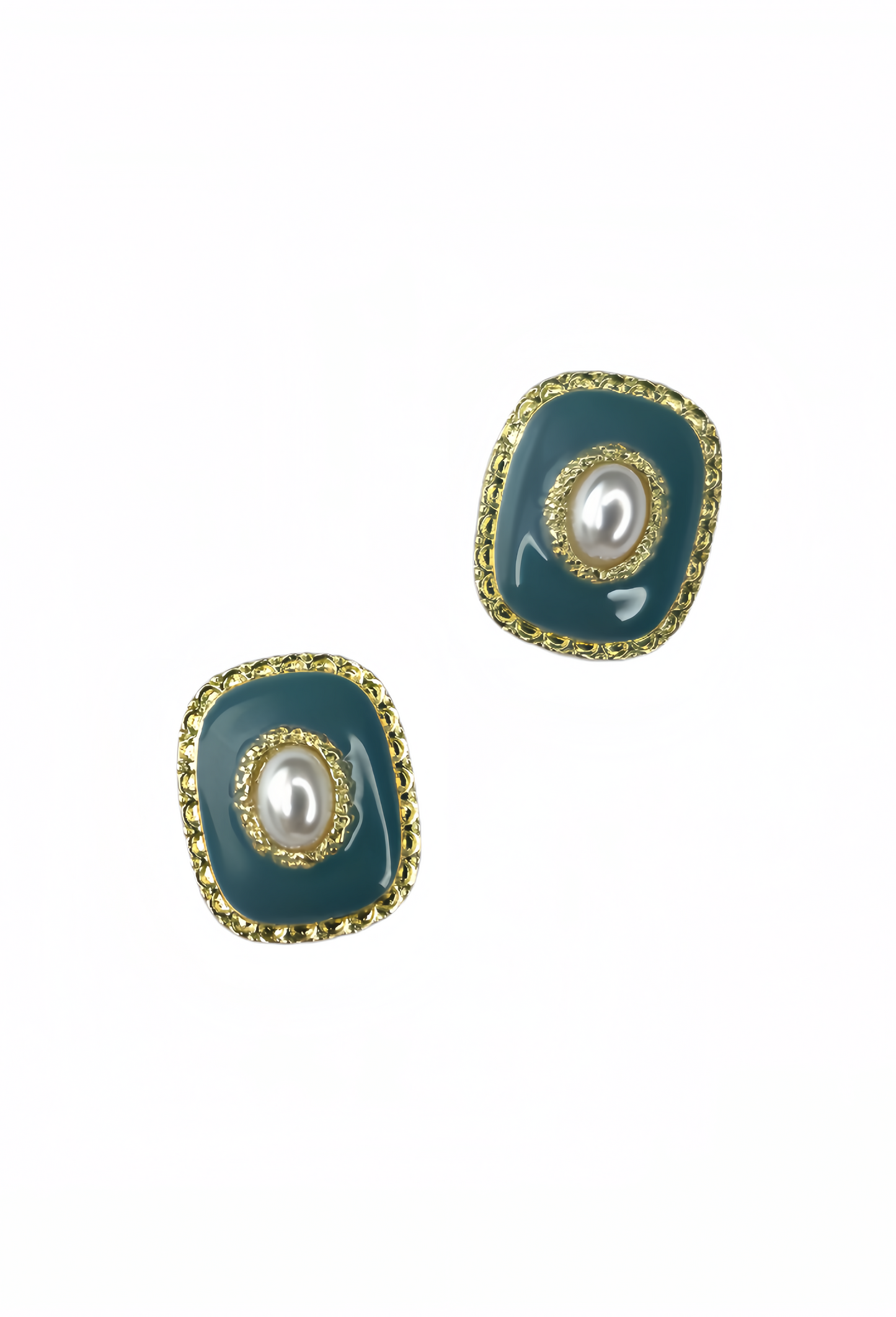 Malachite Green Enamel Pearl Earrings