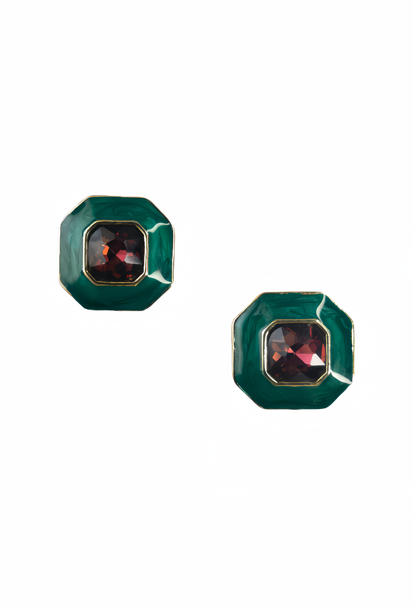 Green Enamel with Burgundy Red Glaze Earring