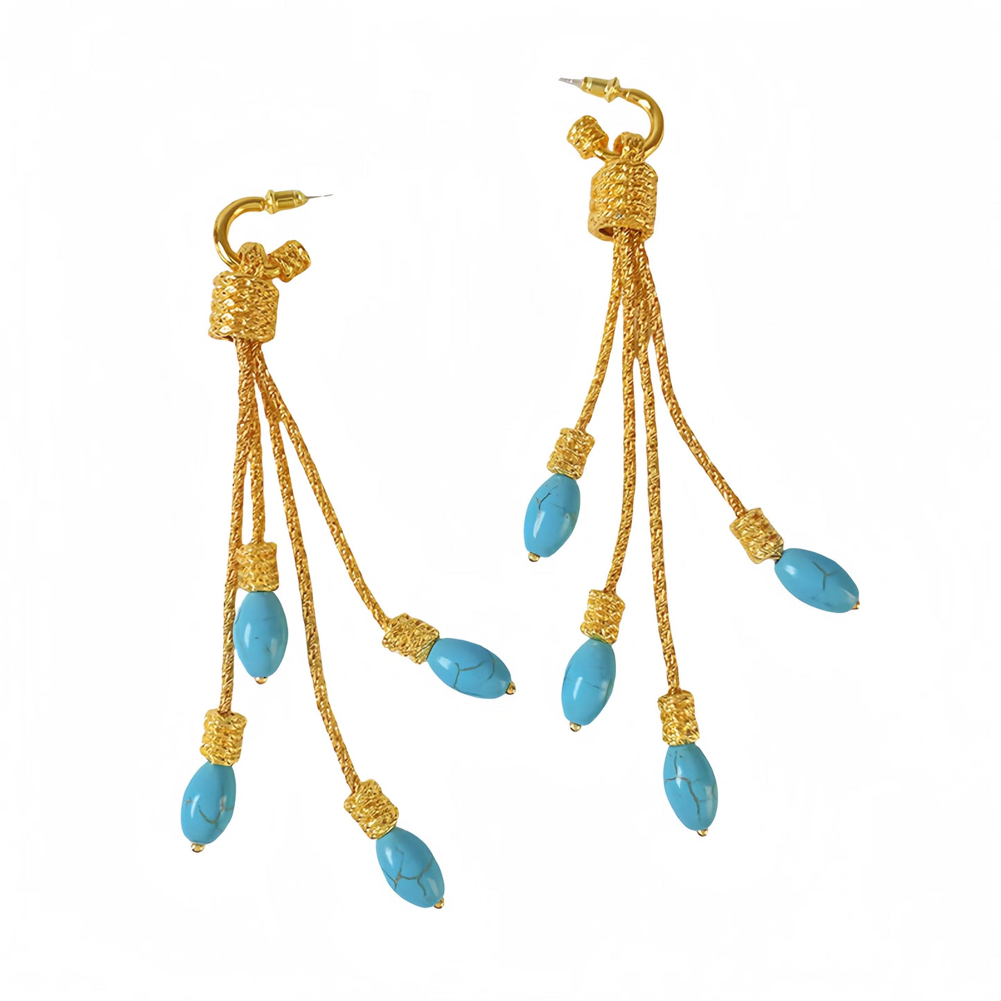 Golden Turquoise Tassel Earring