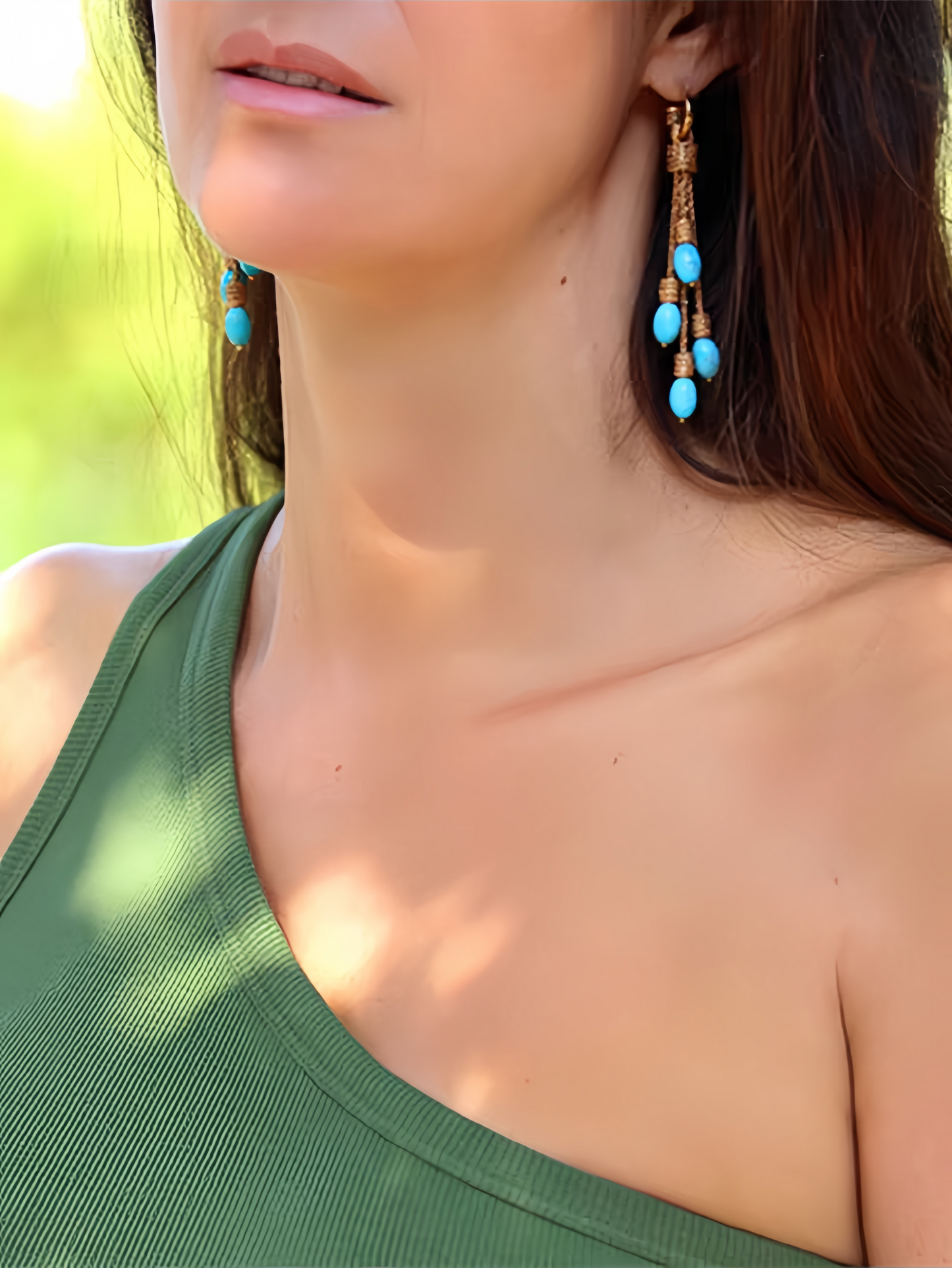 Golden Turquoise Tassel Earring