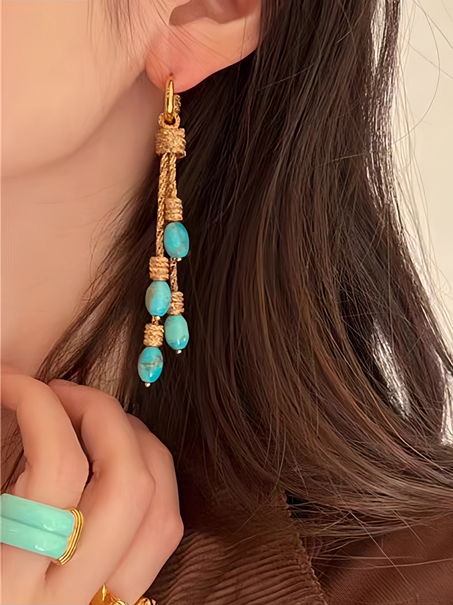 Golden Turquoise Tassel Earring