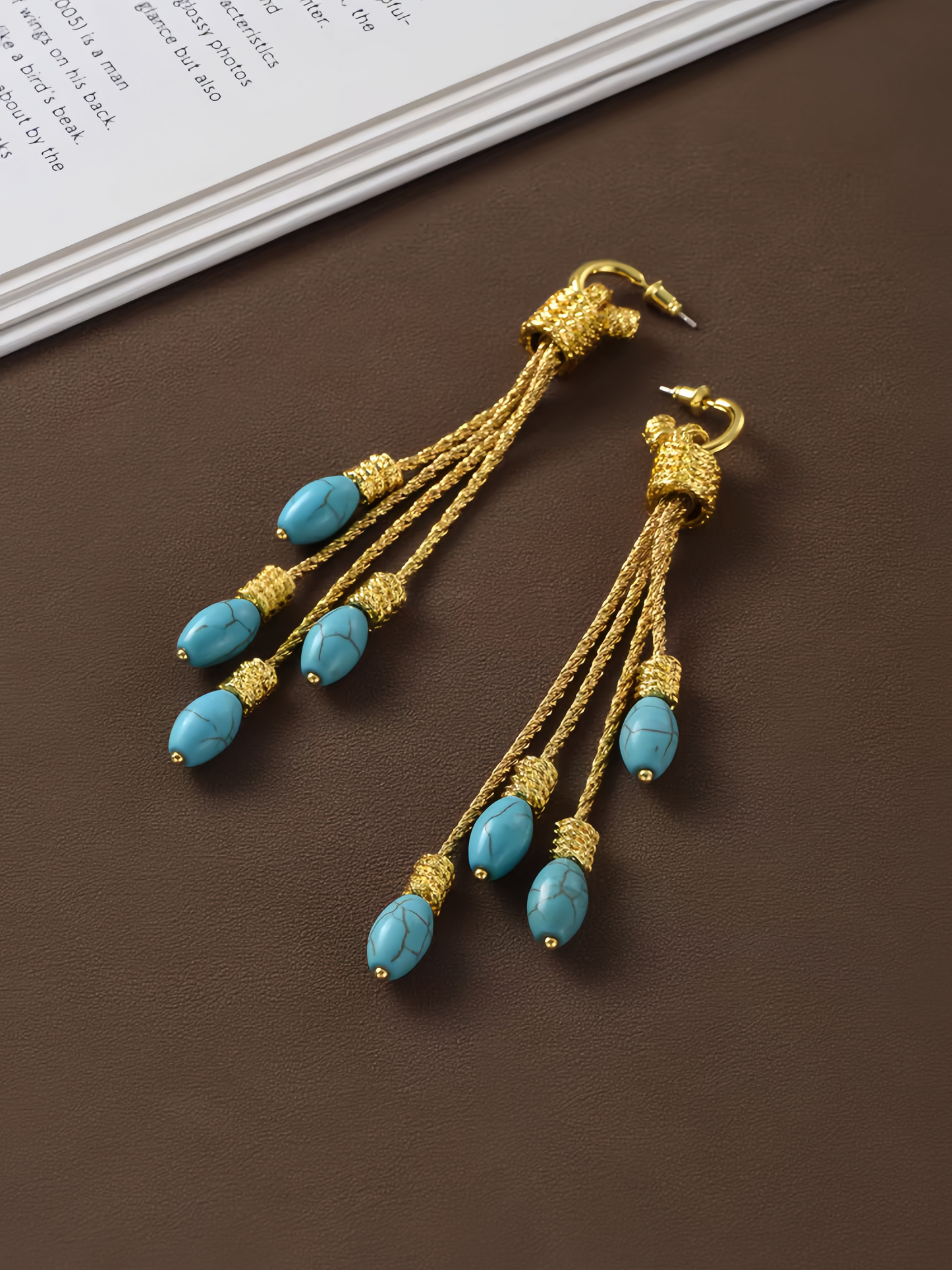 Golden Turquoise Tassel Earring