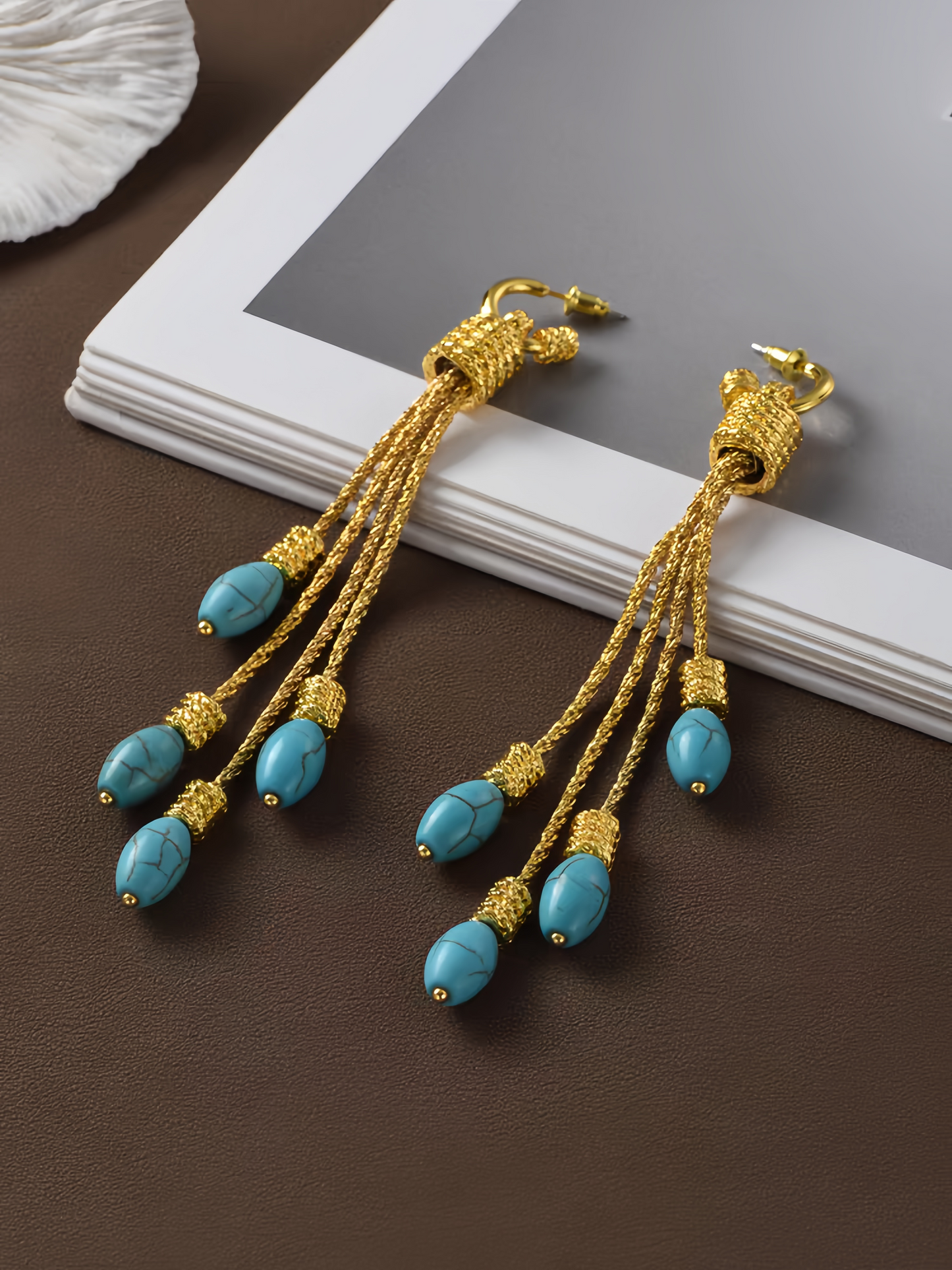 Golden Turquoise Tassel Earring