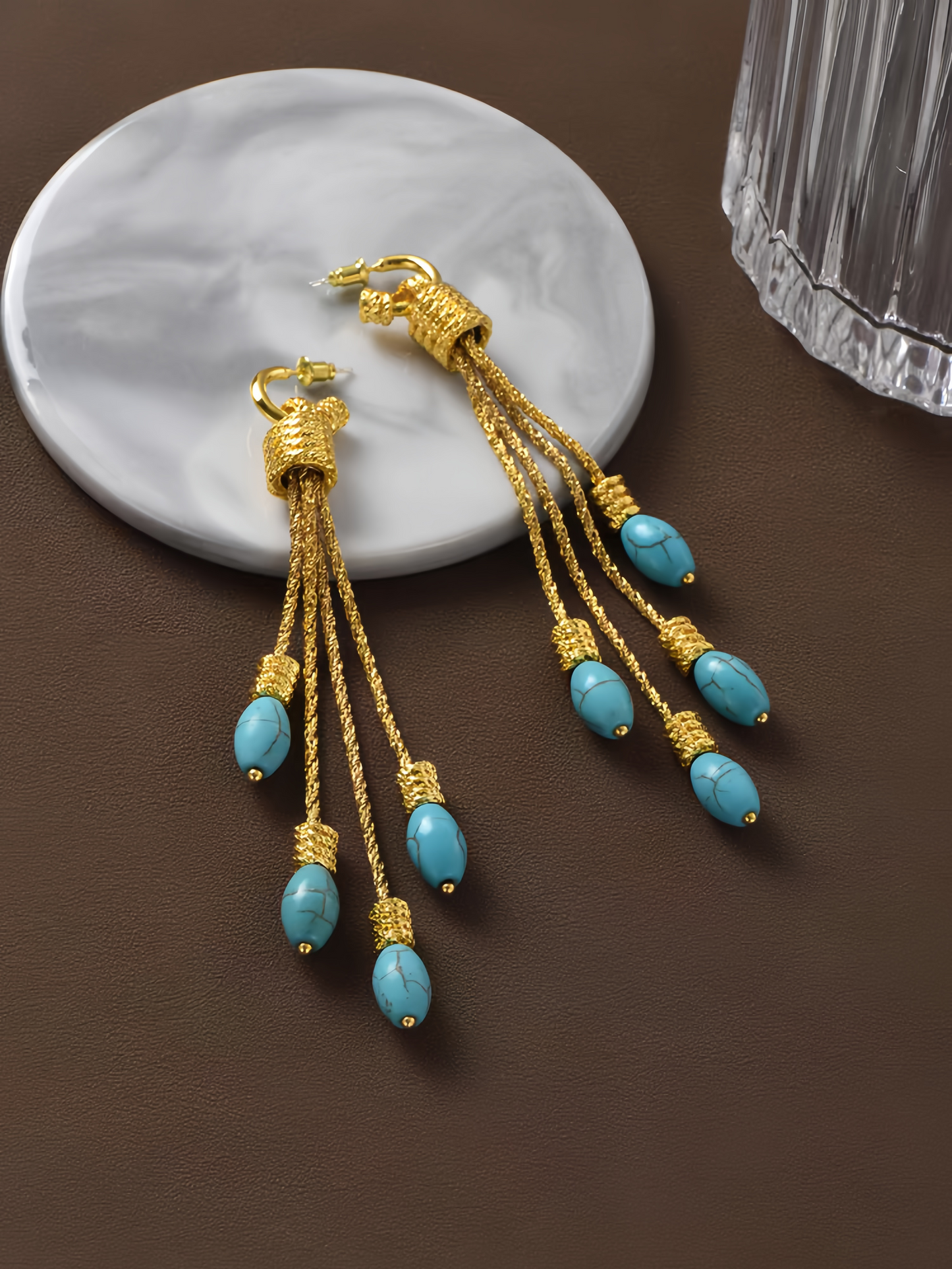 Golden Turquoise Tassel Earring