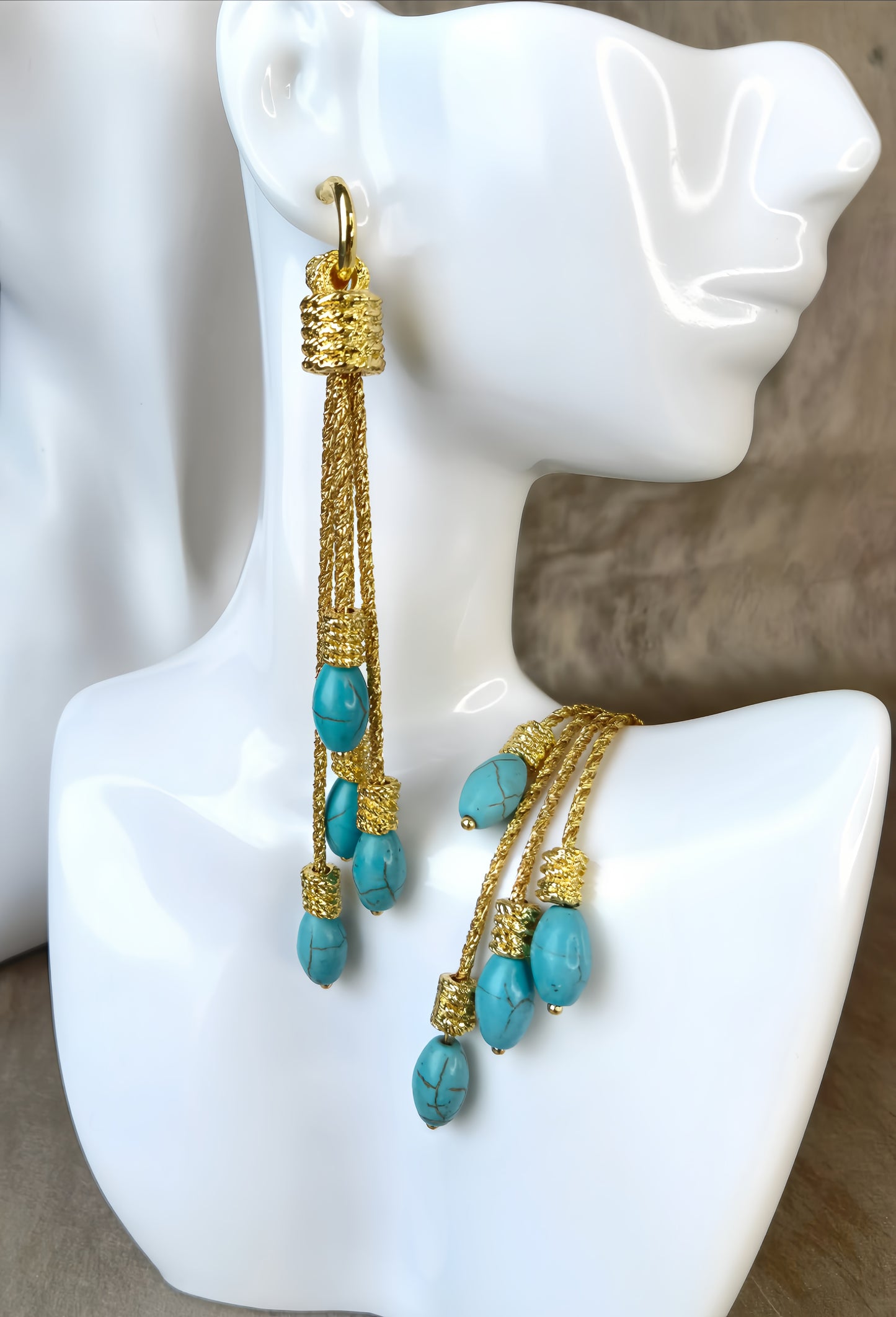 Golden Turquoise Tassel Earring