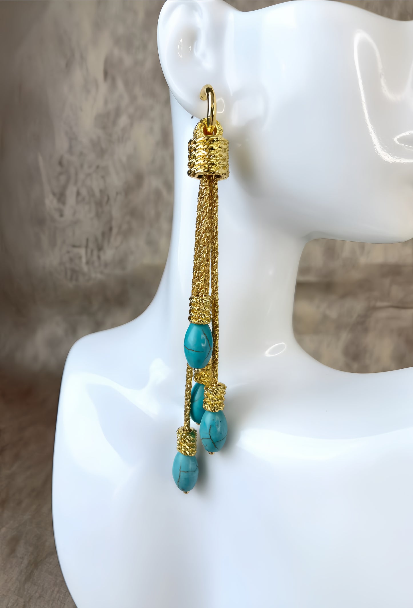 Golden Turquoise Tassel Earring