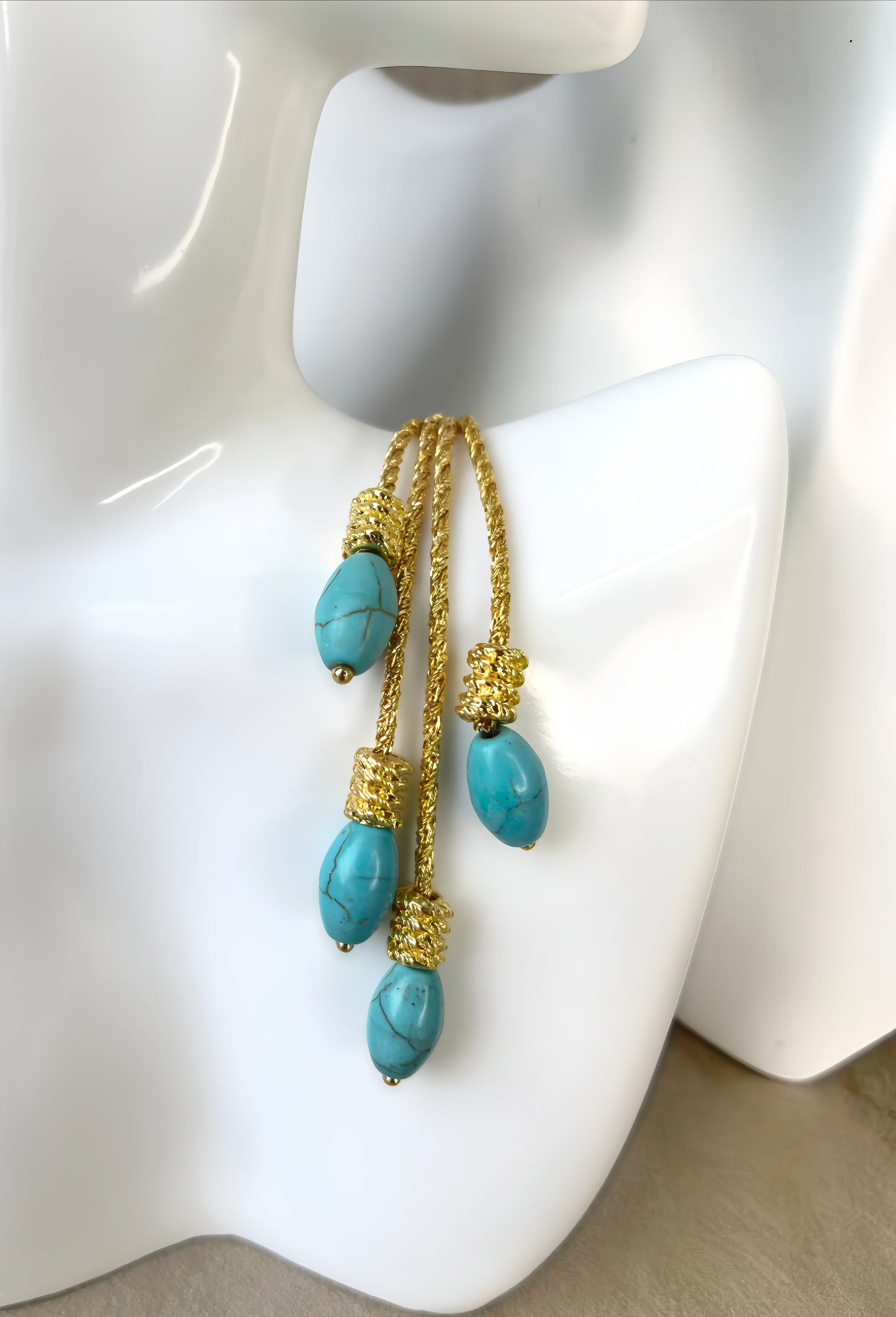 Golden Turquoise Tassel Earring