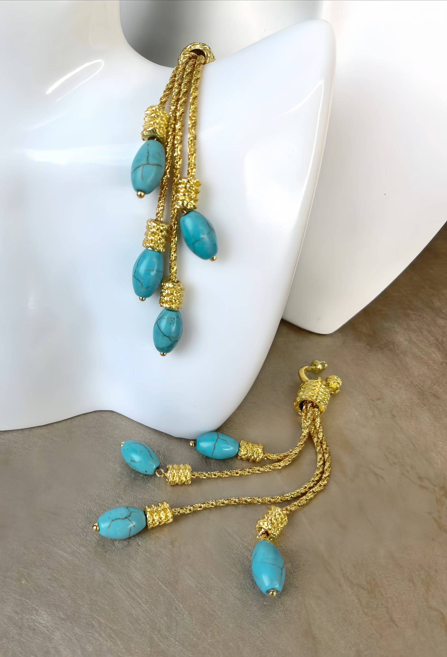 Golden Turquoise Tassel Earring