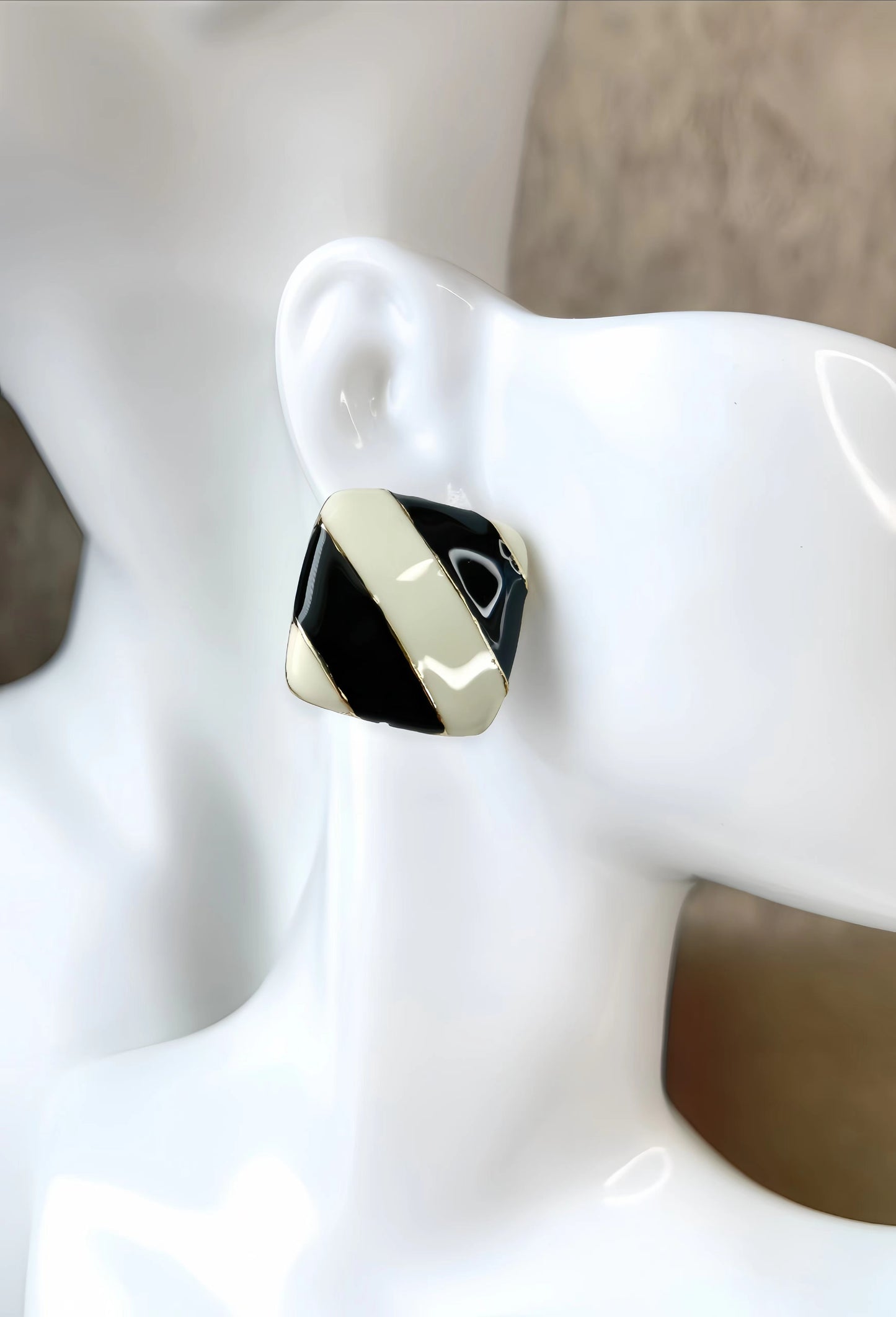 Black and Ivory Colored Enamel Earring (piano key design)