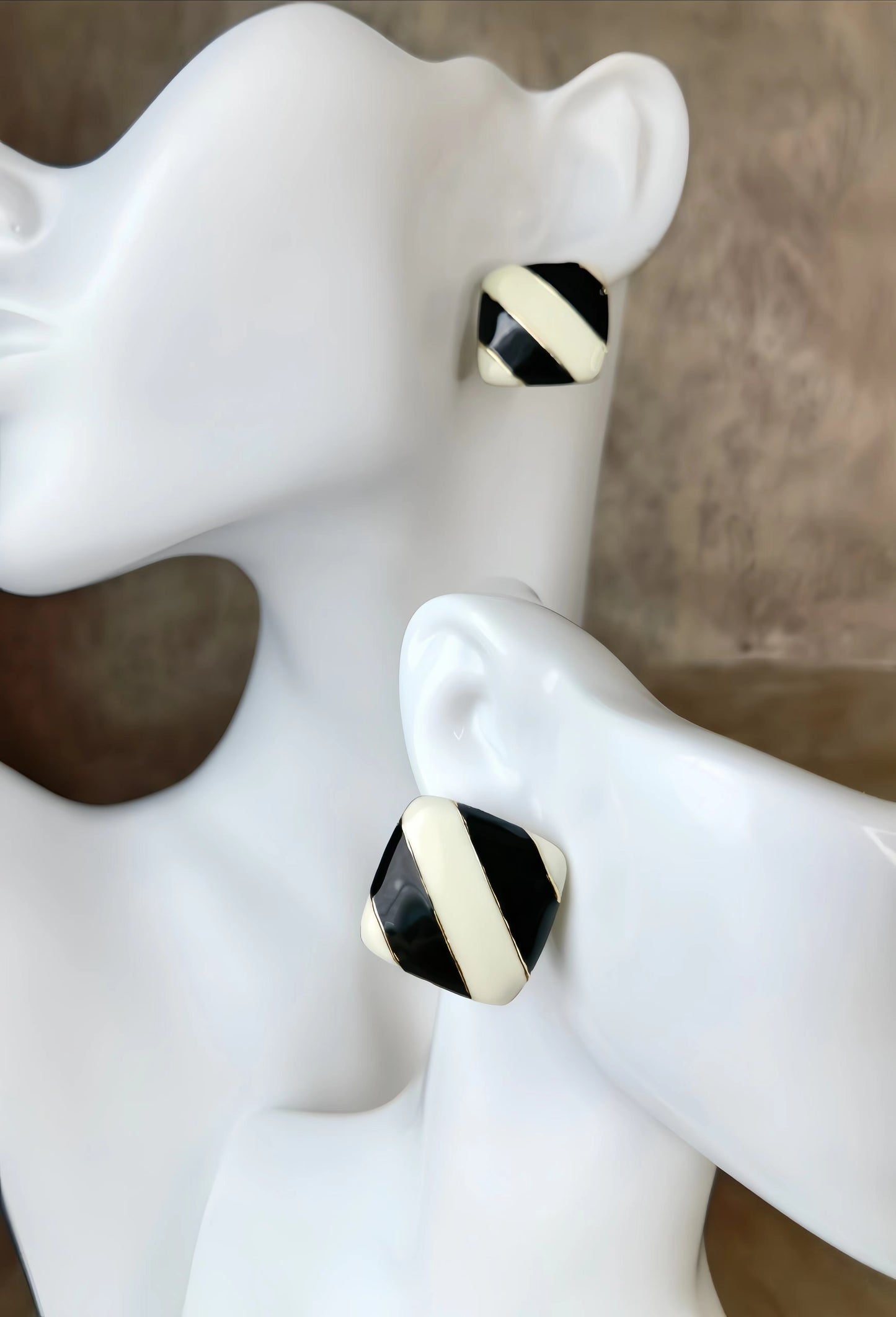 Black and Ivory Colored Enamel Earring (piano key design)