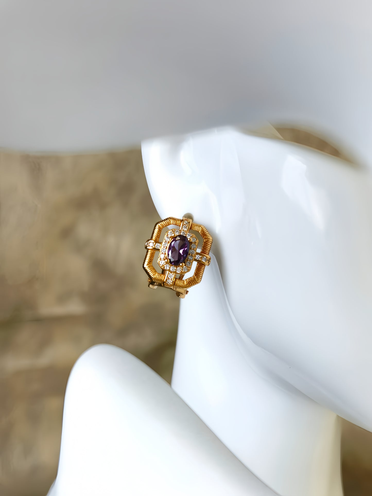 Golden Amethyst Stud Earring