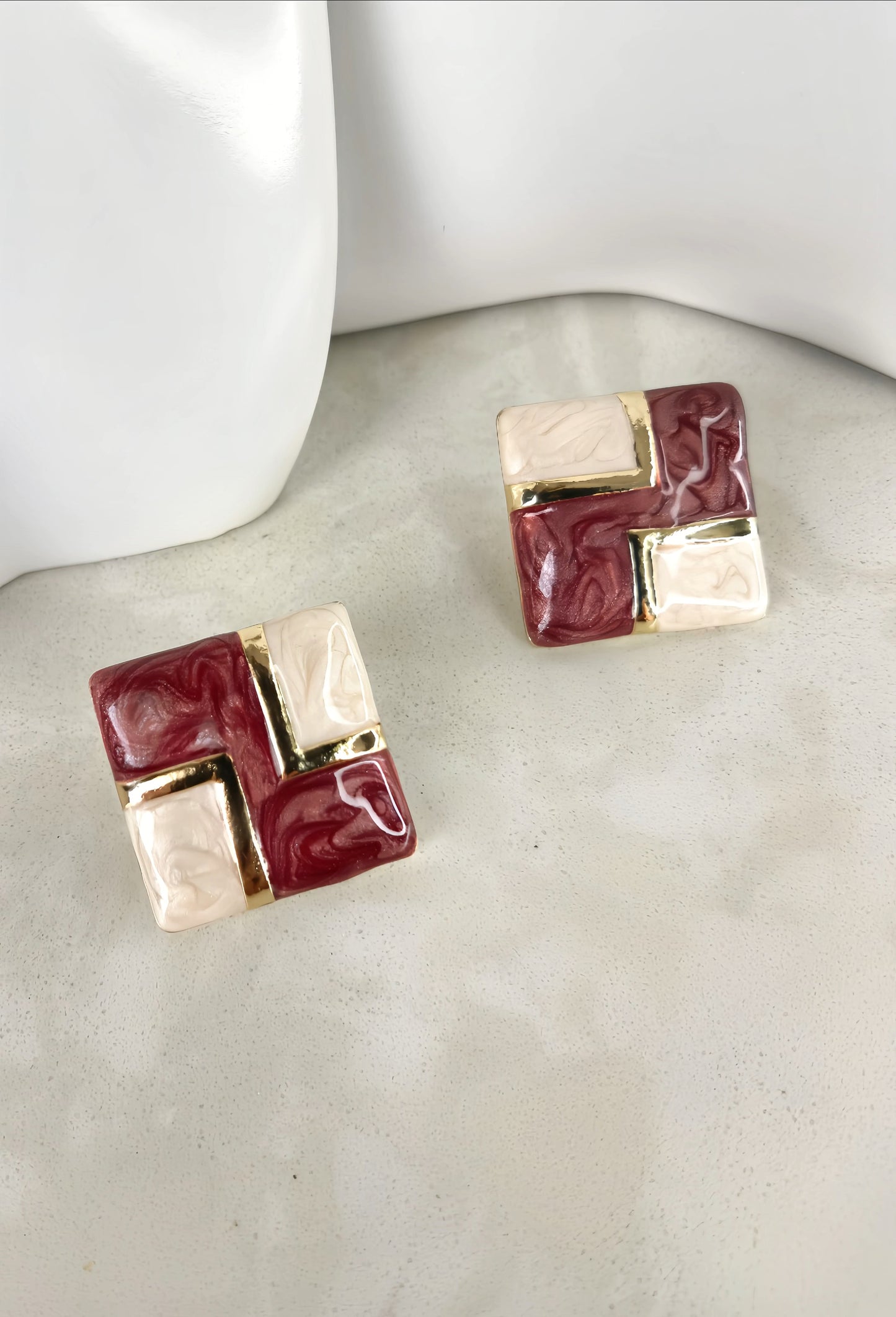 Burgundy Red Enamel Earring