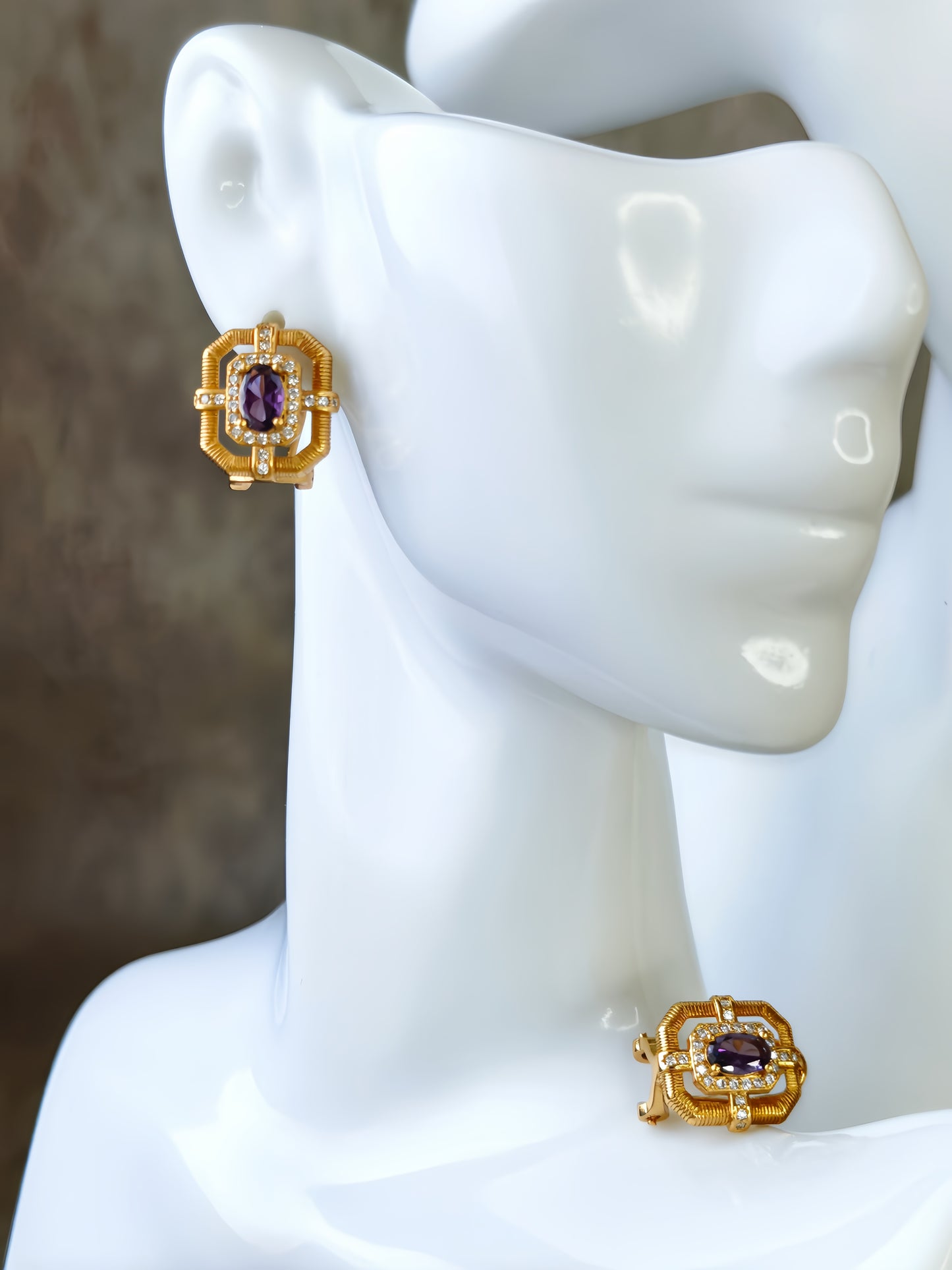 Golden Amethyst Stud Earring