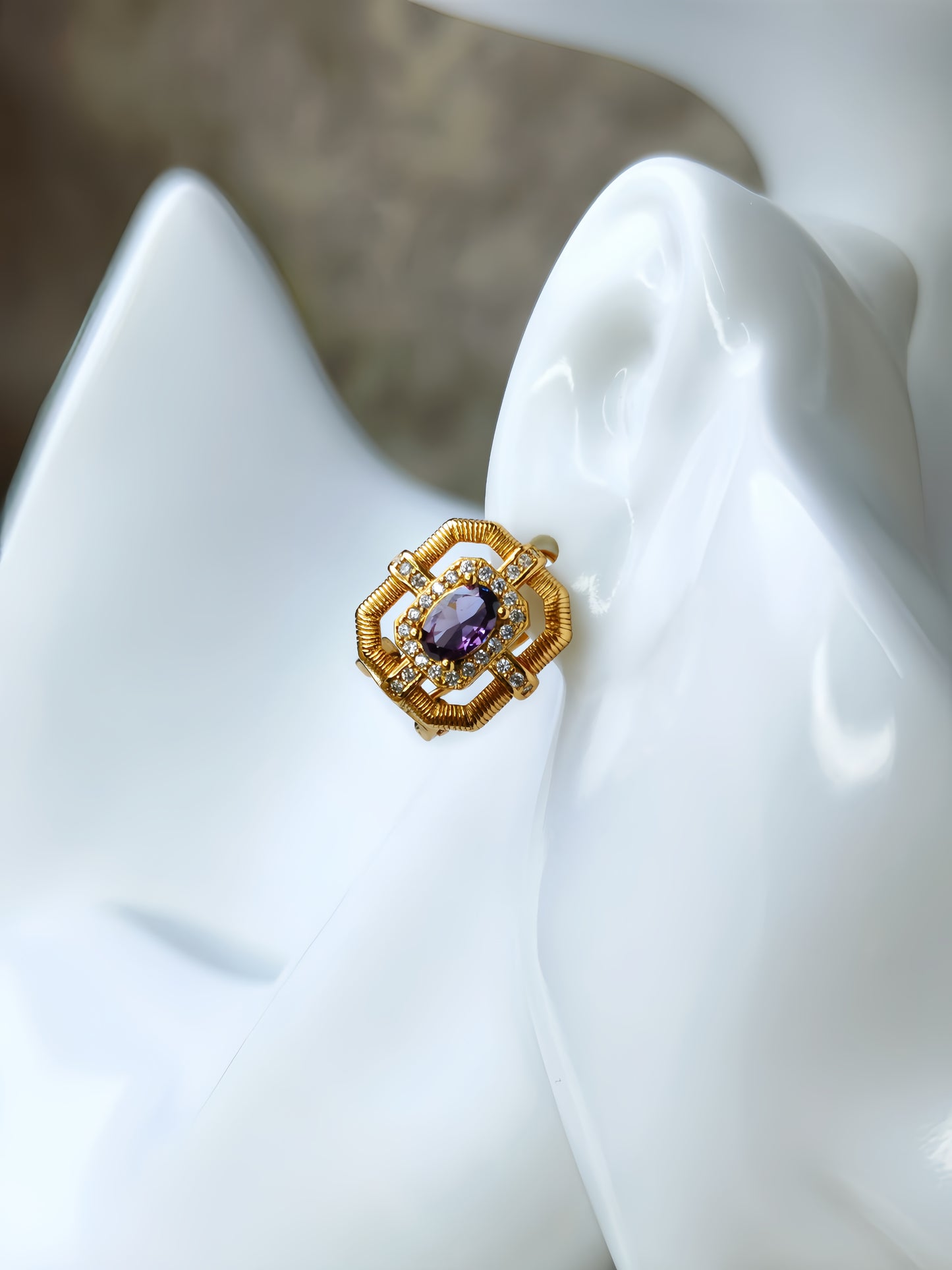 Golden Amethyst Stud Earring