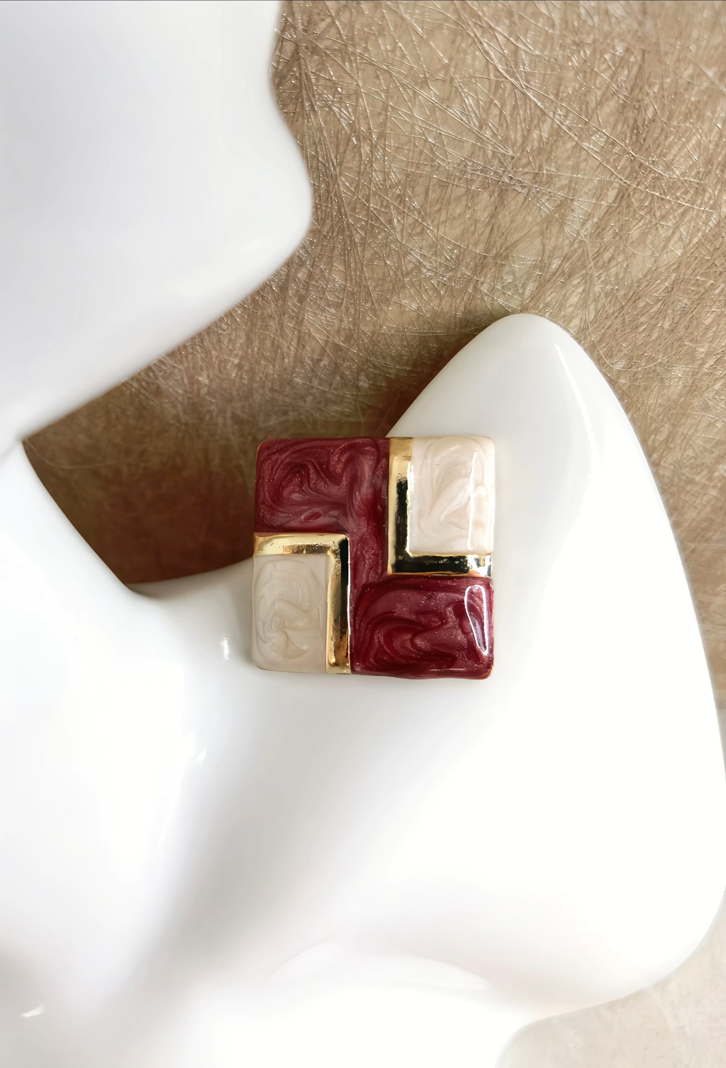 Burgundy Red Enamel Earring