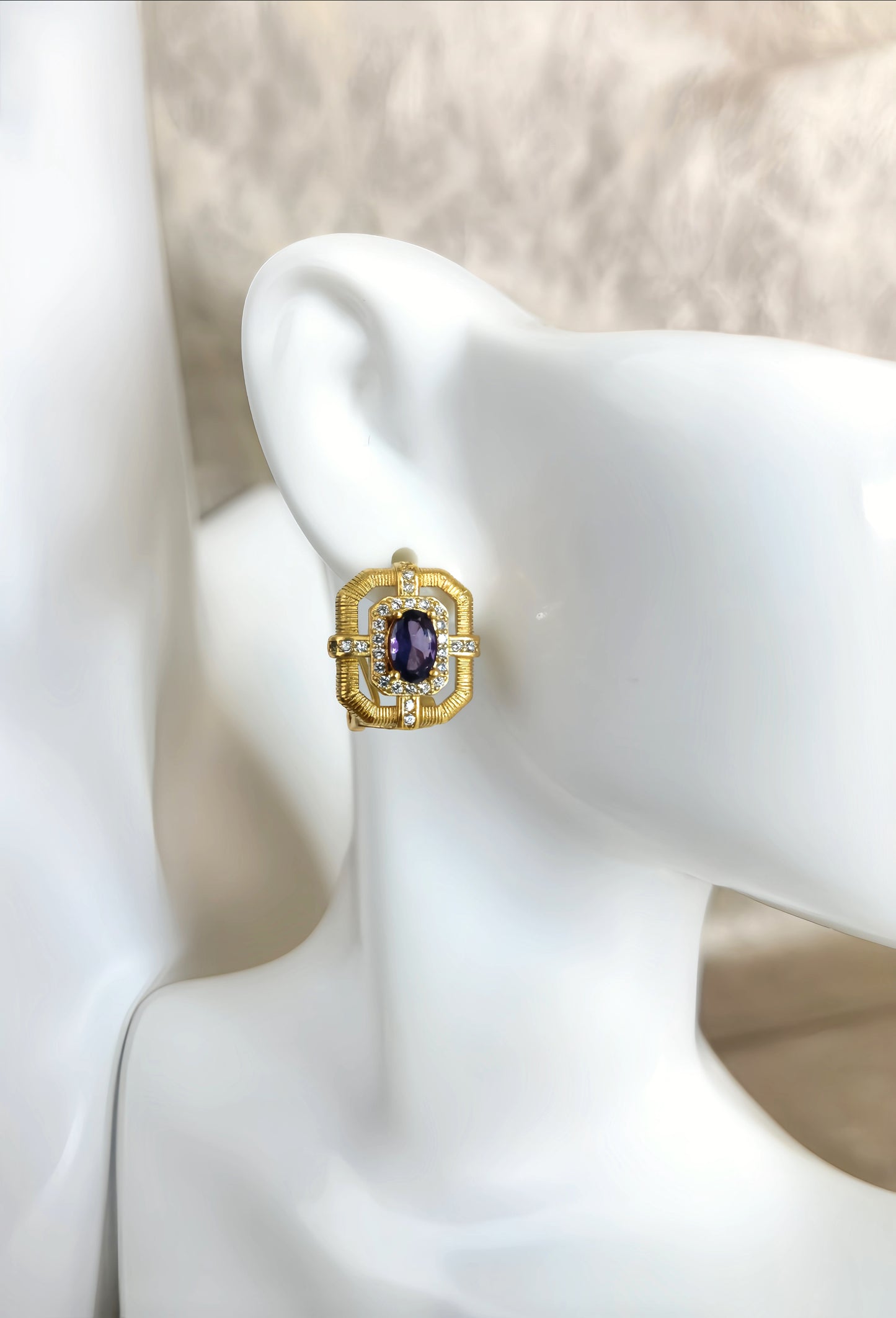 Golden Amethyst Stud Earring