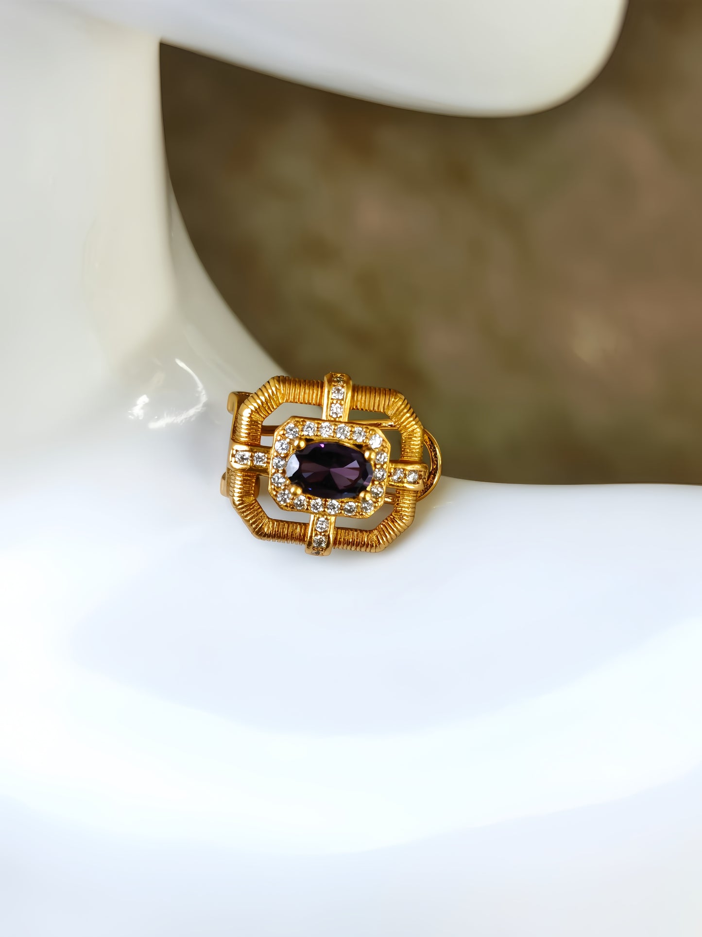 Golden Amethyst Stud Earring