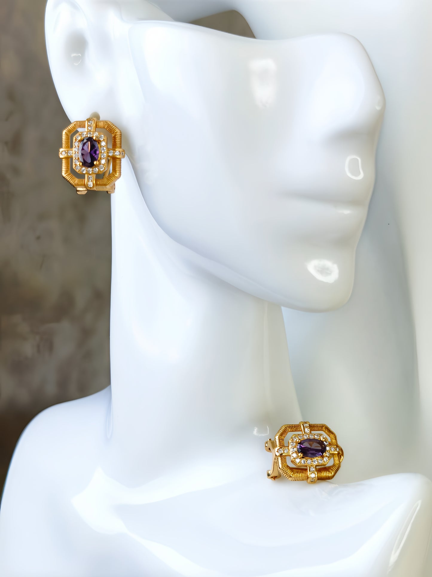 Golden Amethyst Stud Earring